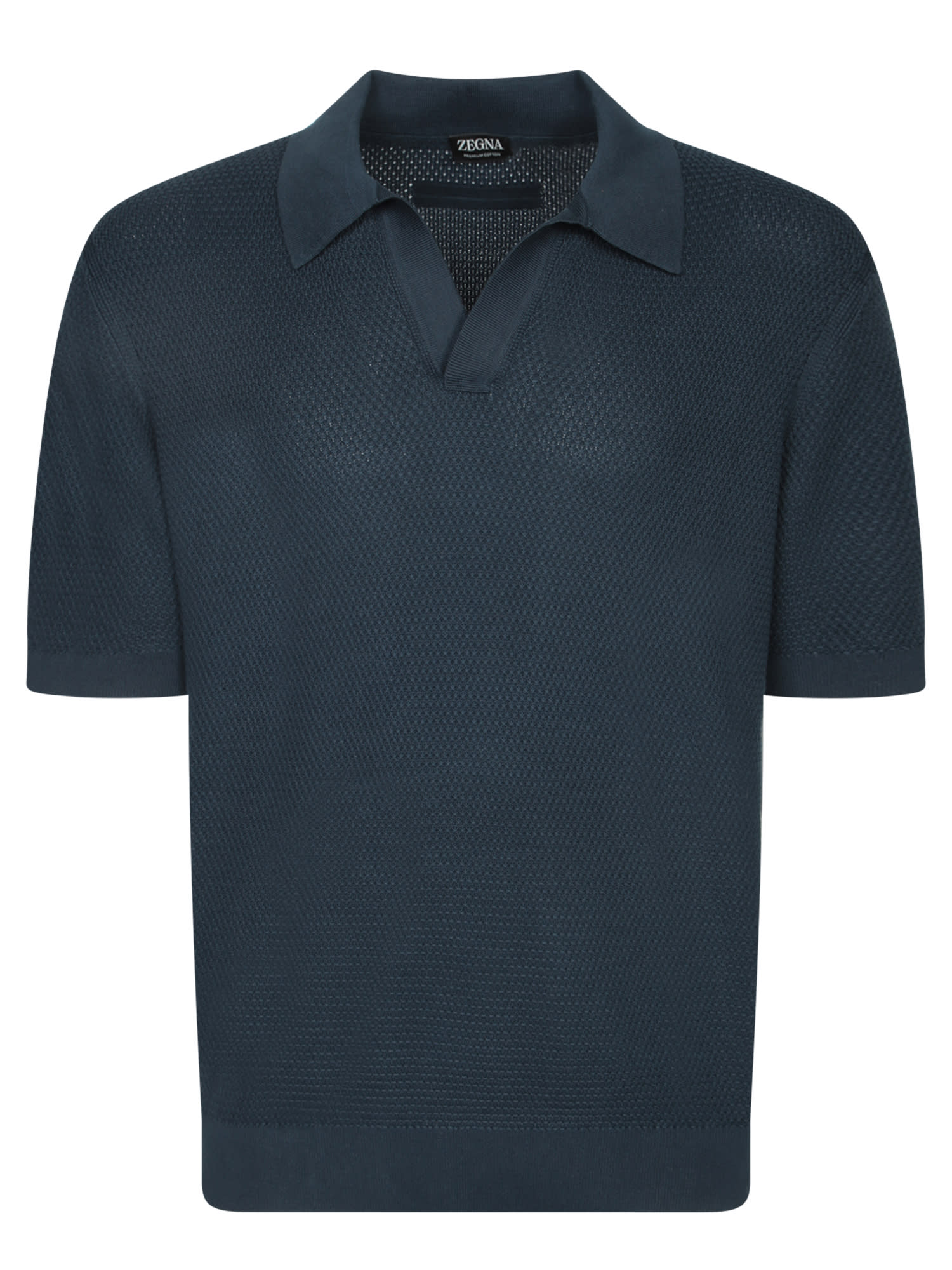 Shop Zegna Teal Blue Cotton Polo Shirt