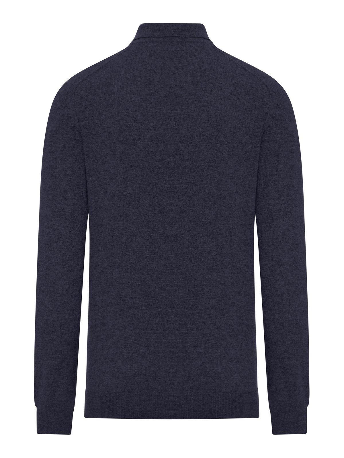 Shop Roberto Collina Long-sleeved Knitted Polo Shirt In Navy Grey