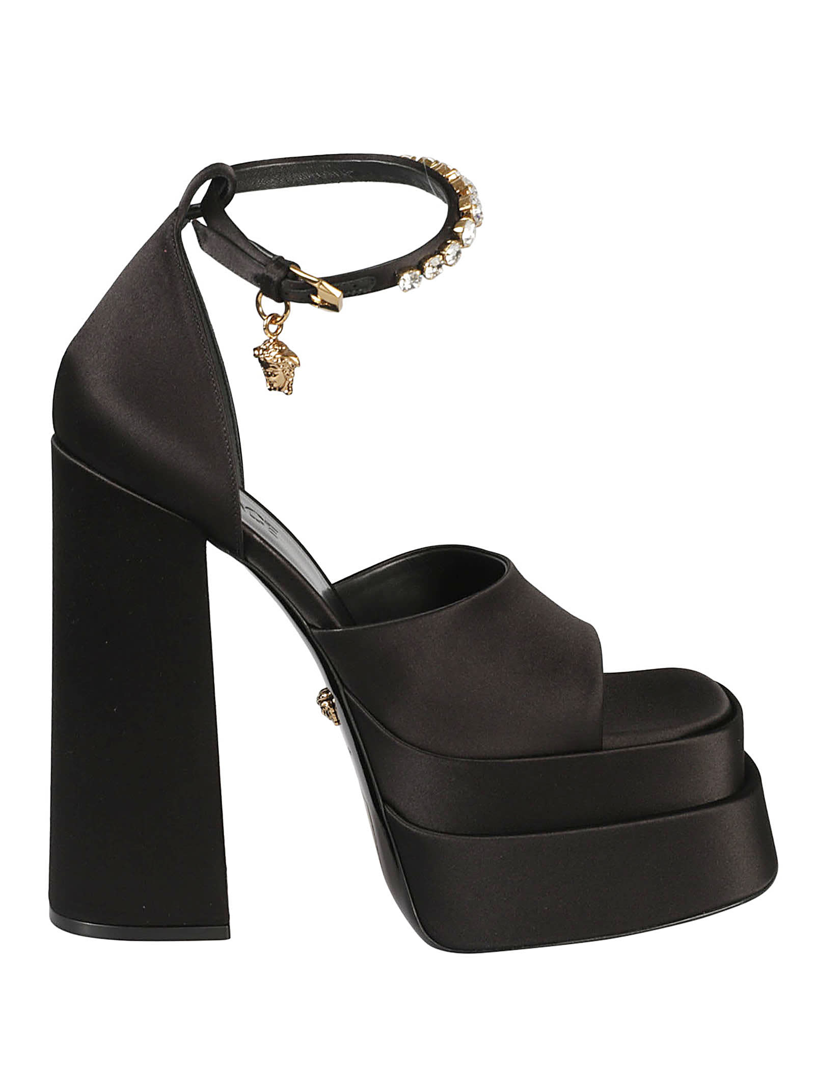 Shop Versace Medusa Aevitas Double Platform Sandals In Black/vernace Gold