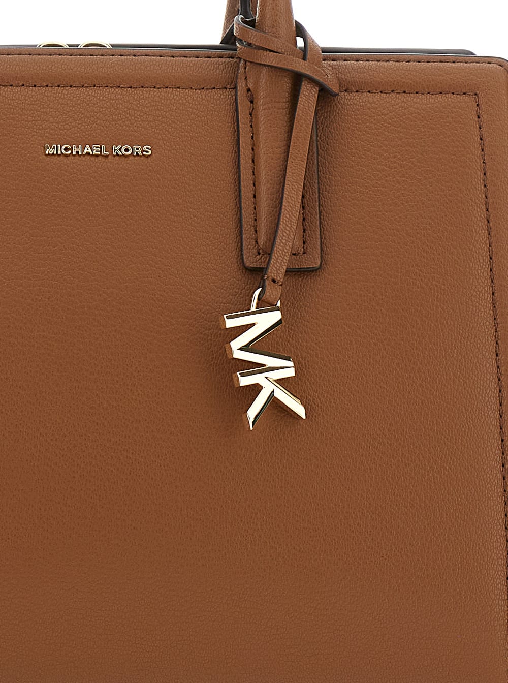 Michael Michael Kors Brown Handbag With Metallic Lettering Logo And Pendant In Brown