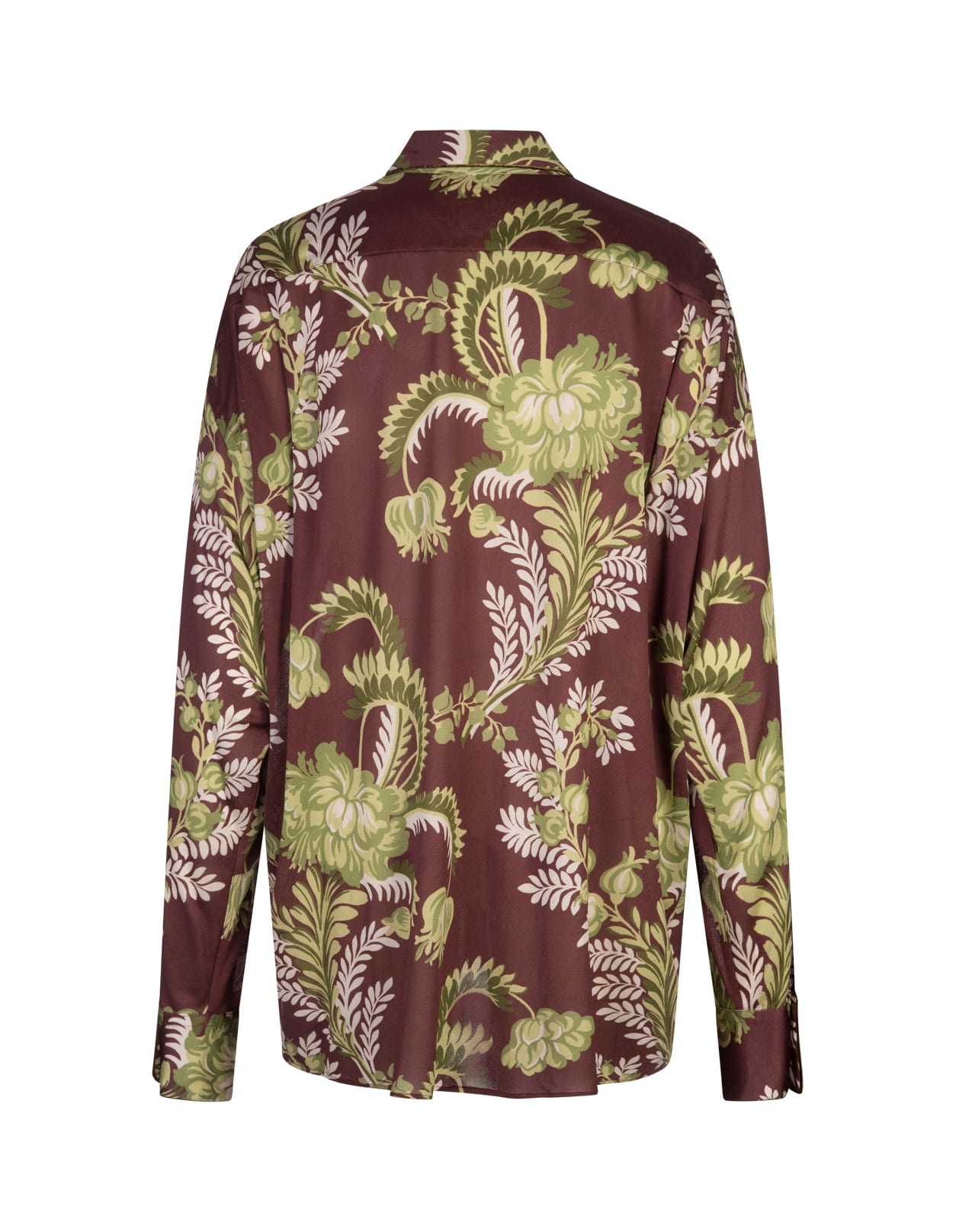 Shop Etro Burgundy Shirt With Floral Foliage Print