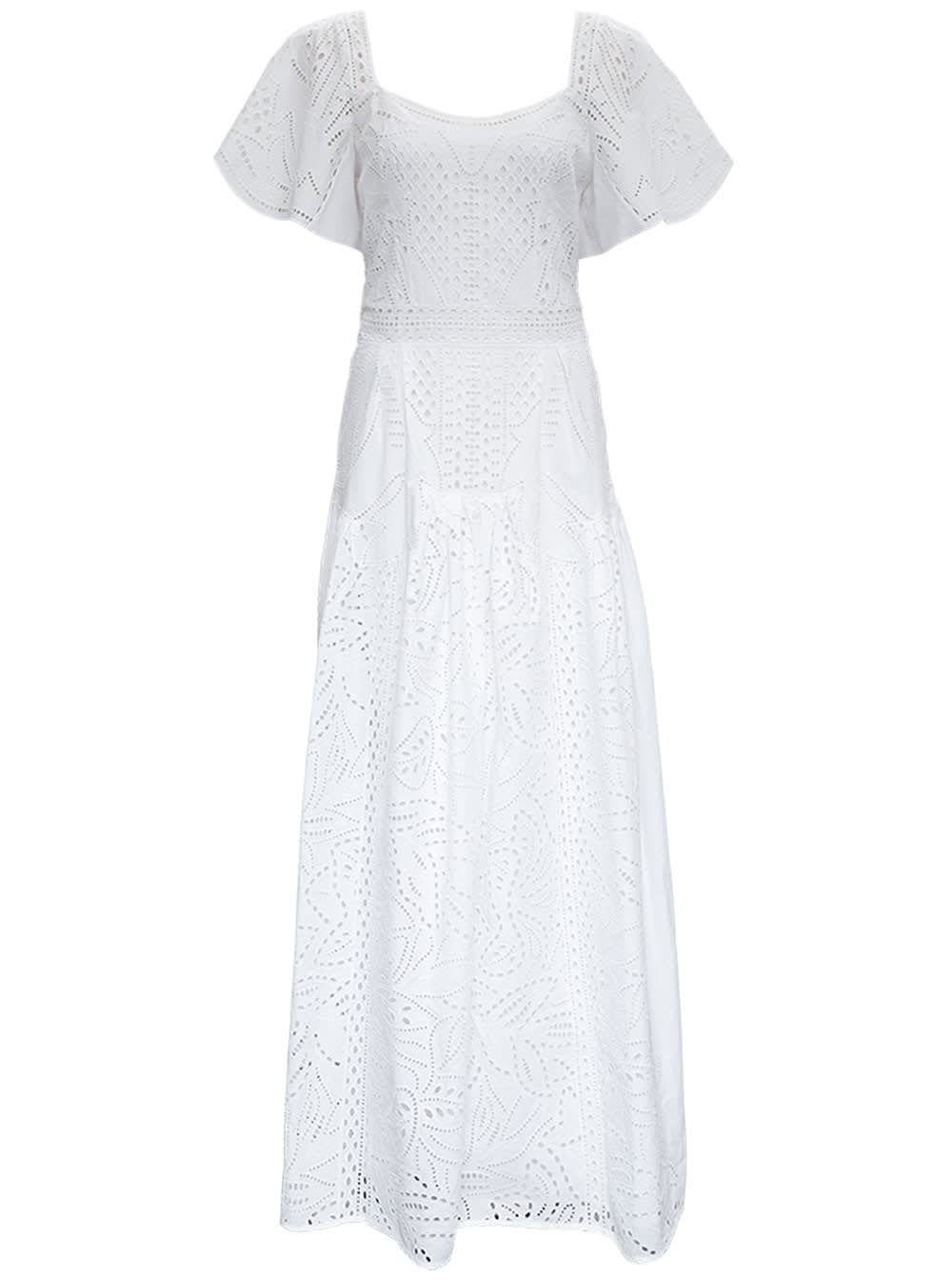 Photo of  Alberta Ferretti Long Dress In White Sangallo- shop Alberta Ferretti Dresses online sales