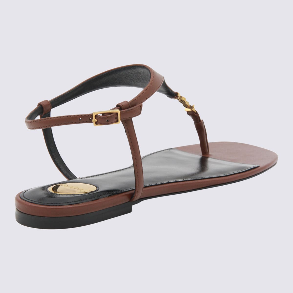 Saint Laurent Brown Cassandra Leather Flats In Brown