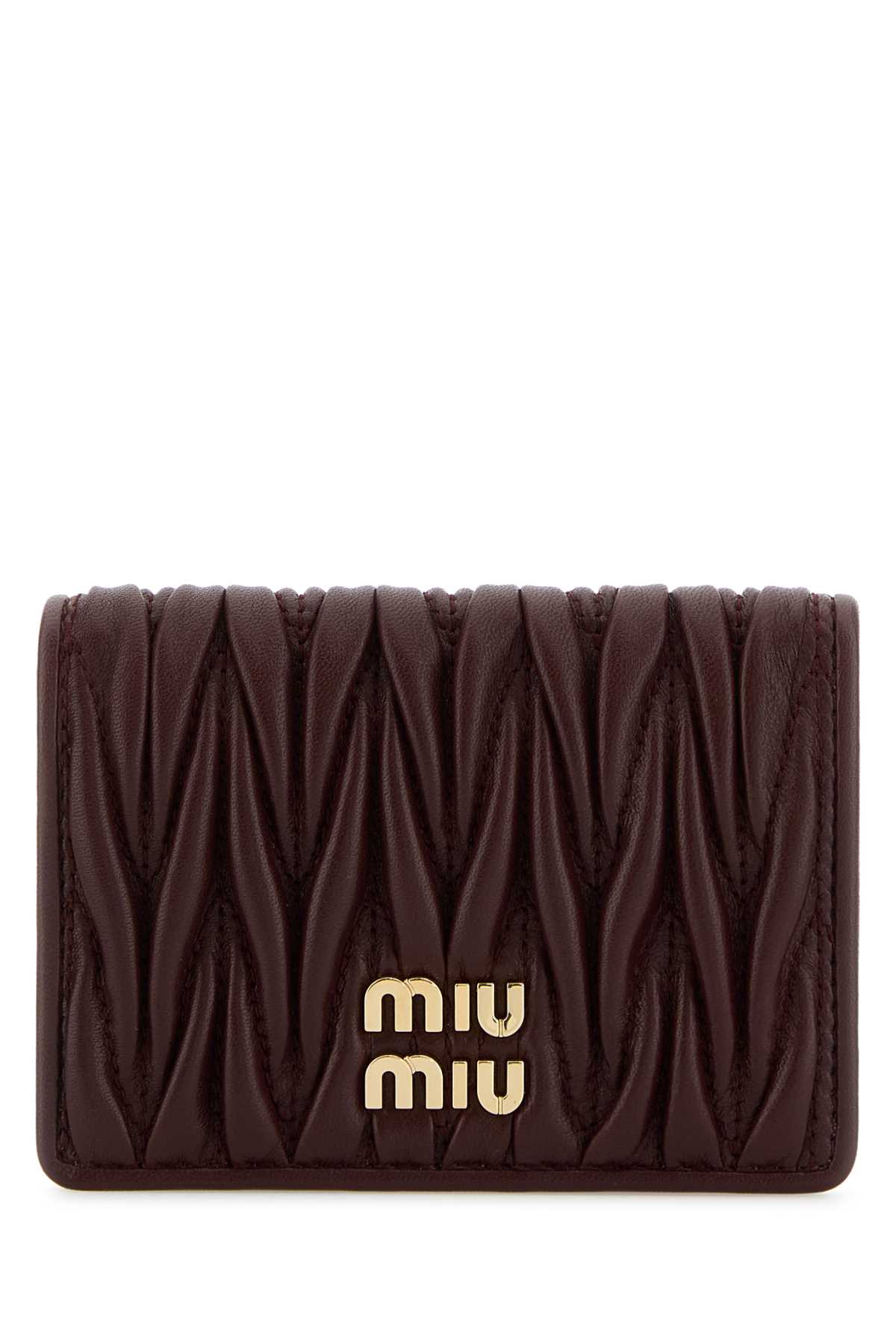 Miu Miu Dark Brown Matelasse Logo Card Holder In Brown