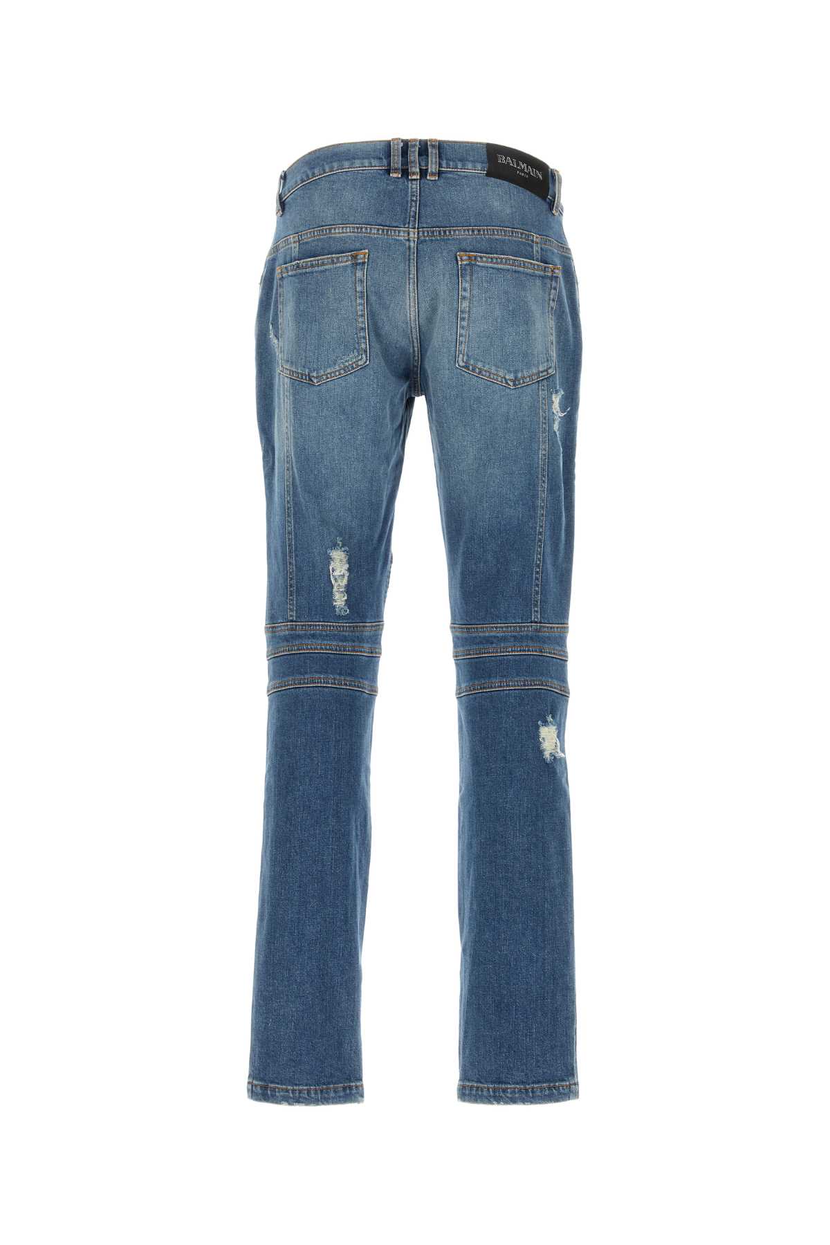 Shop Balmain Stretch Denim Jeans In Bleujeanbrut