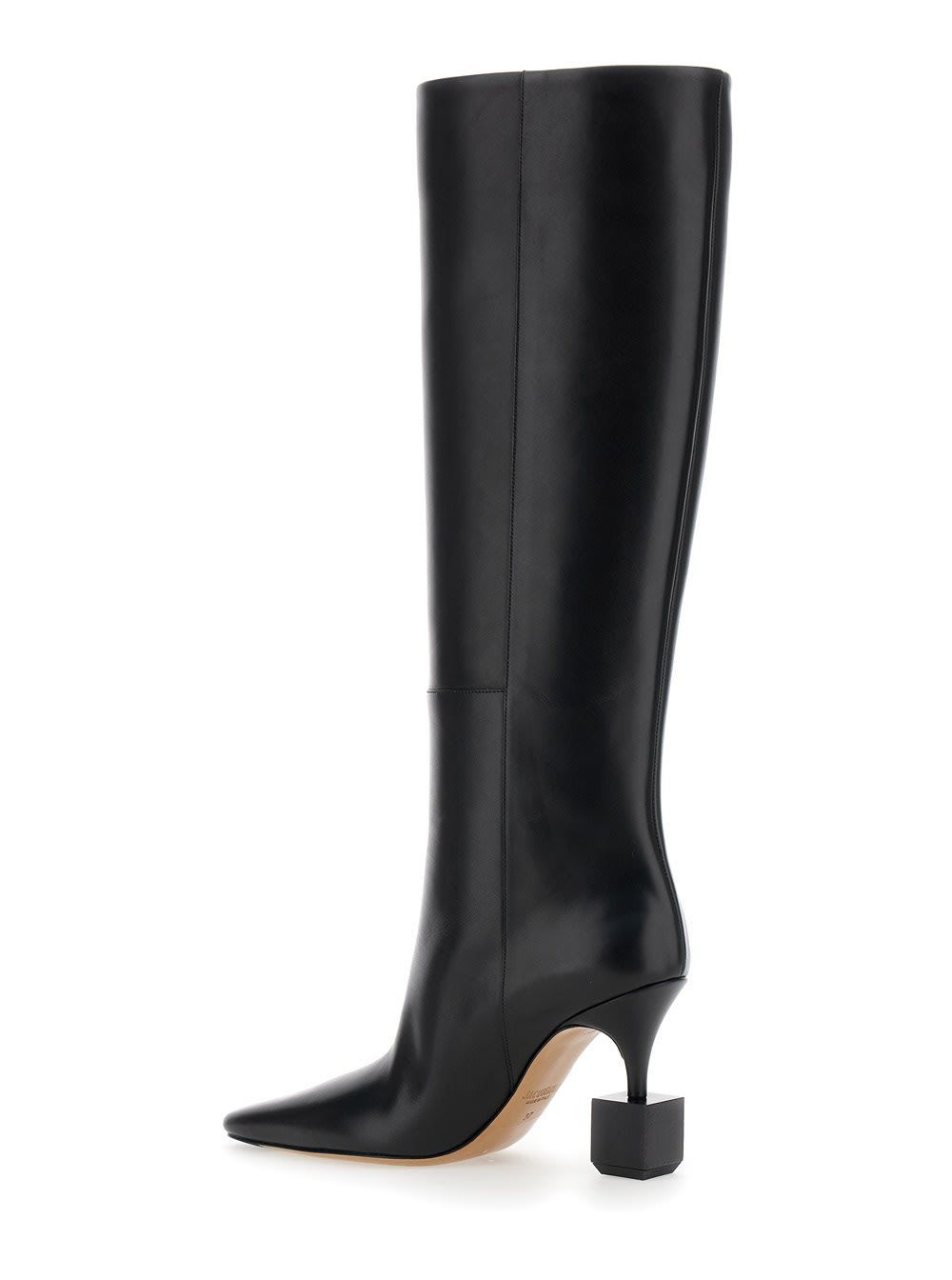 Shop Jacquemus Les Bottes Bisou Black Boots With Geometric Heel In Leather Woman