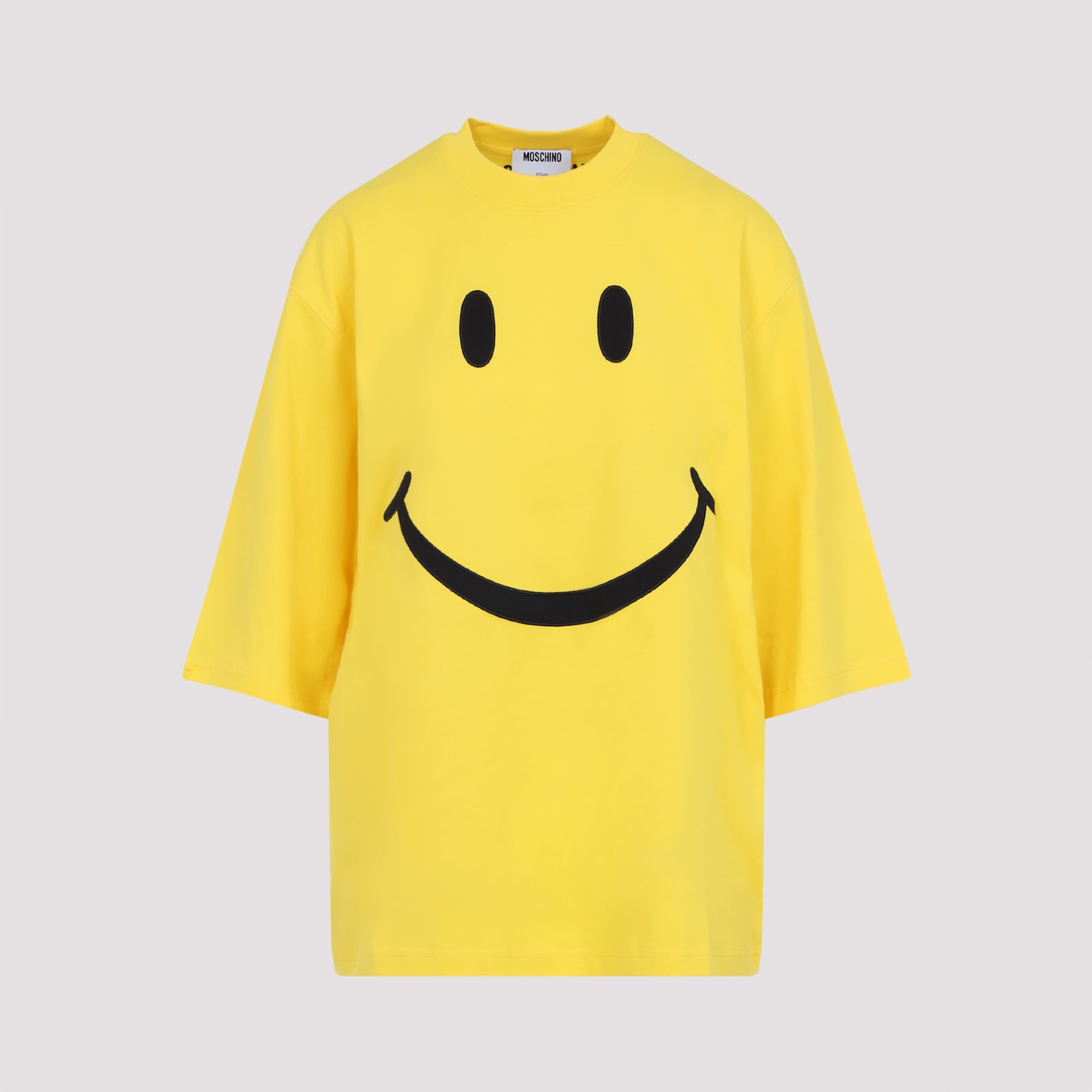 Moschino Crew Neck Smiley Face Print T-shirt In Yellow