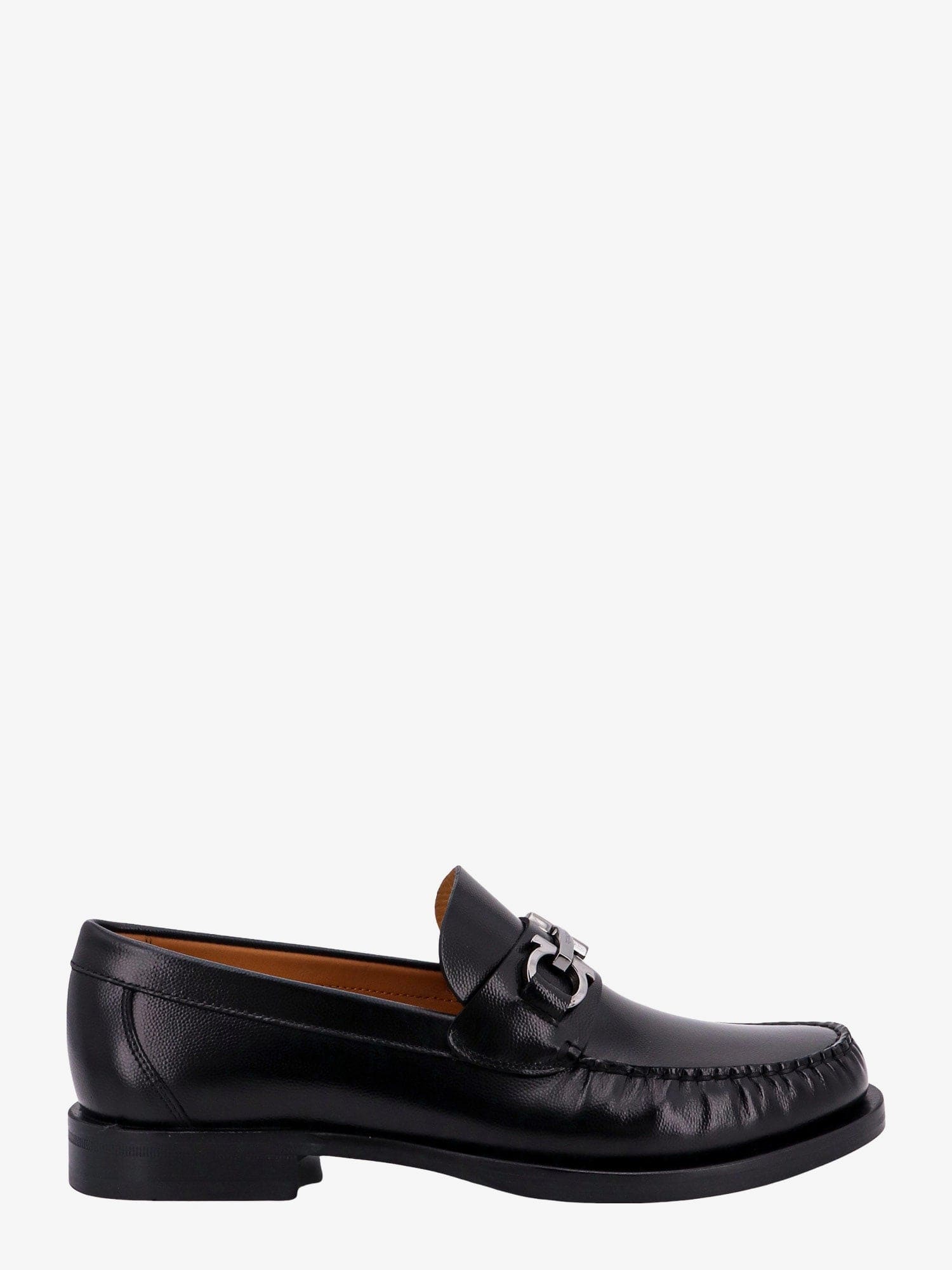 Ferragamo Leather Loafer Metal Buckle Detail In Black