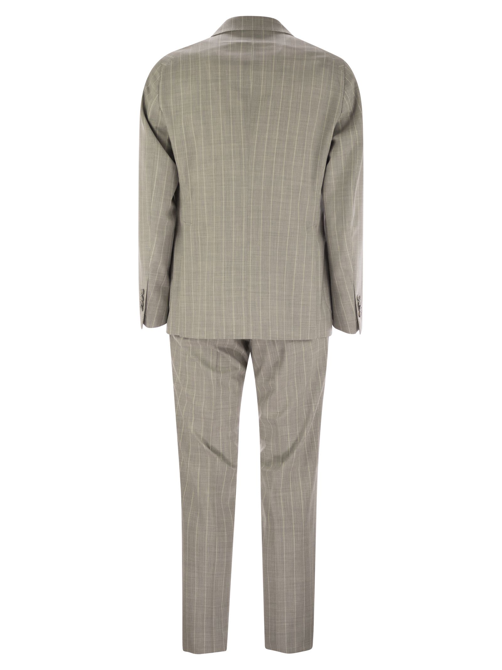 Tagliatore Pinstripe Suit In Wool And Silk In Pearl