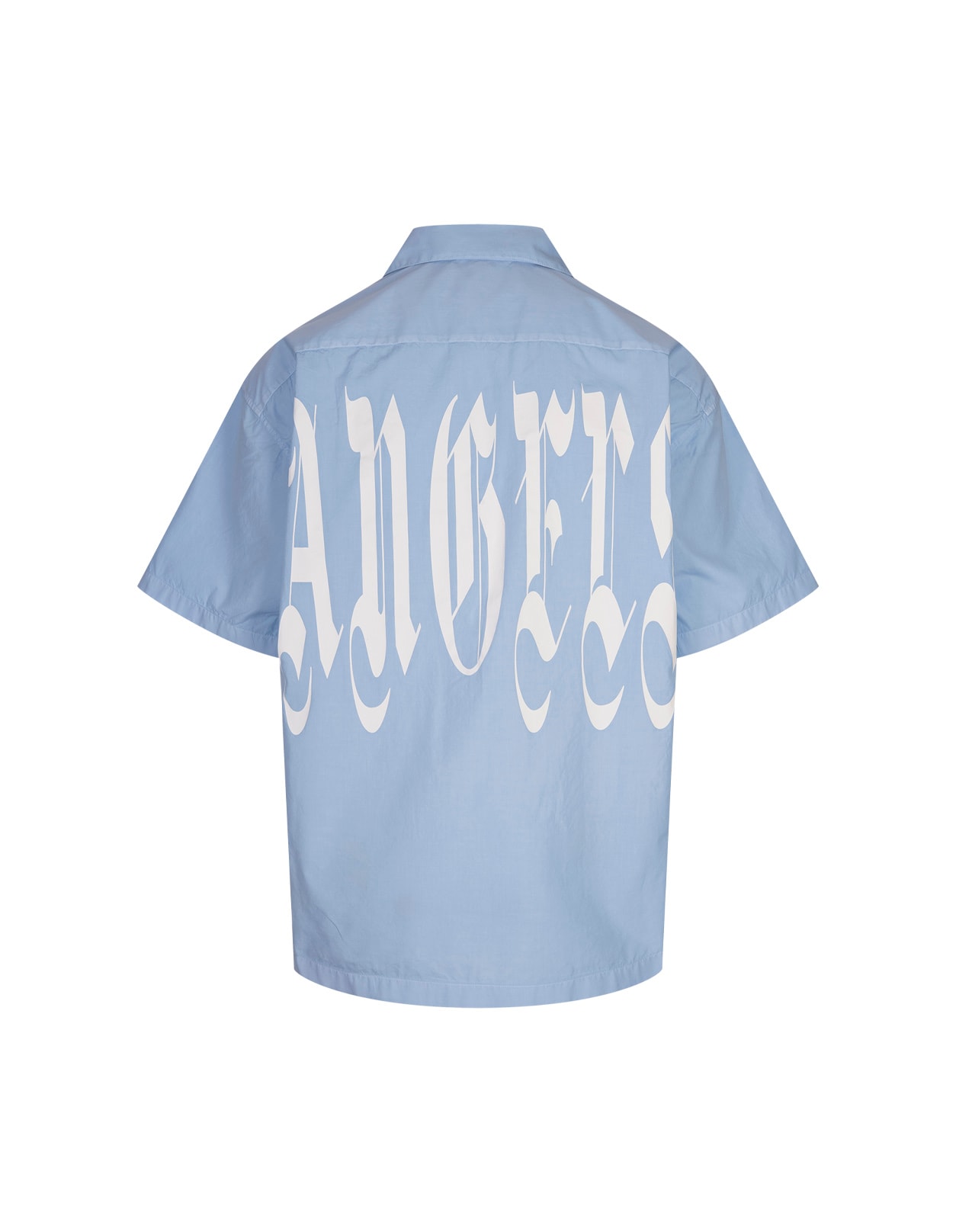 Shop Palm Angels Light Blue Gothic Logo Oversize Shirt