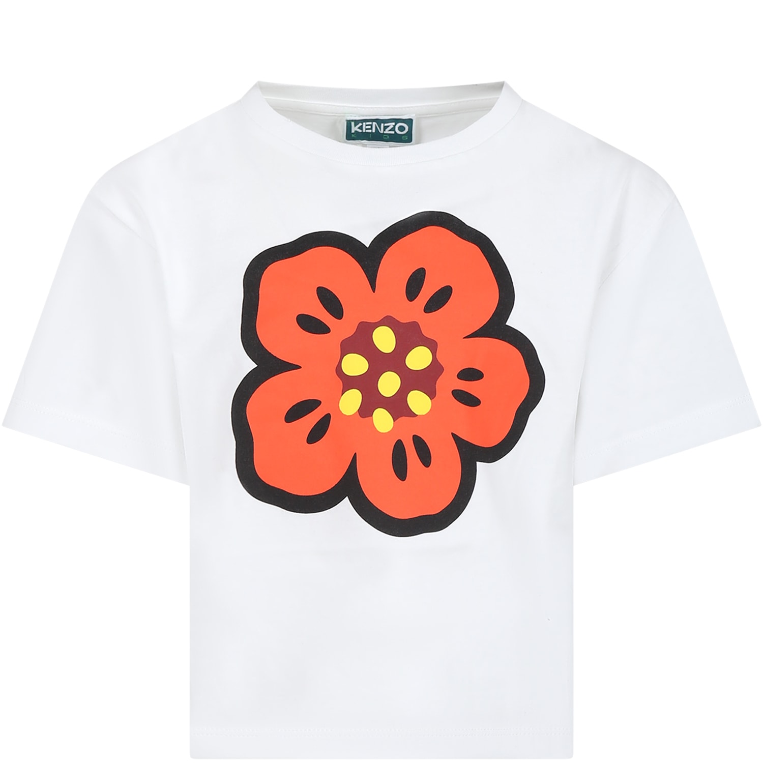 KENZO WHITE T-SHIRT FOR CHILDREN WITH FLOWER PRINT