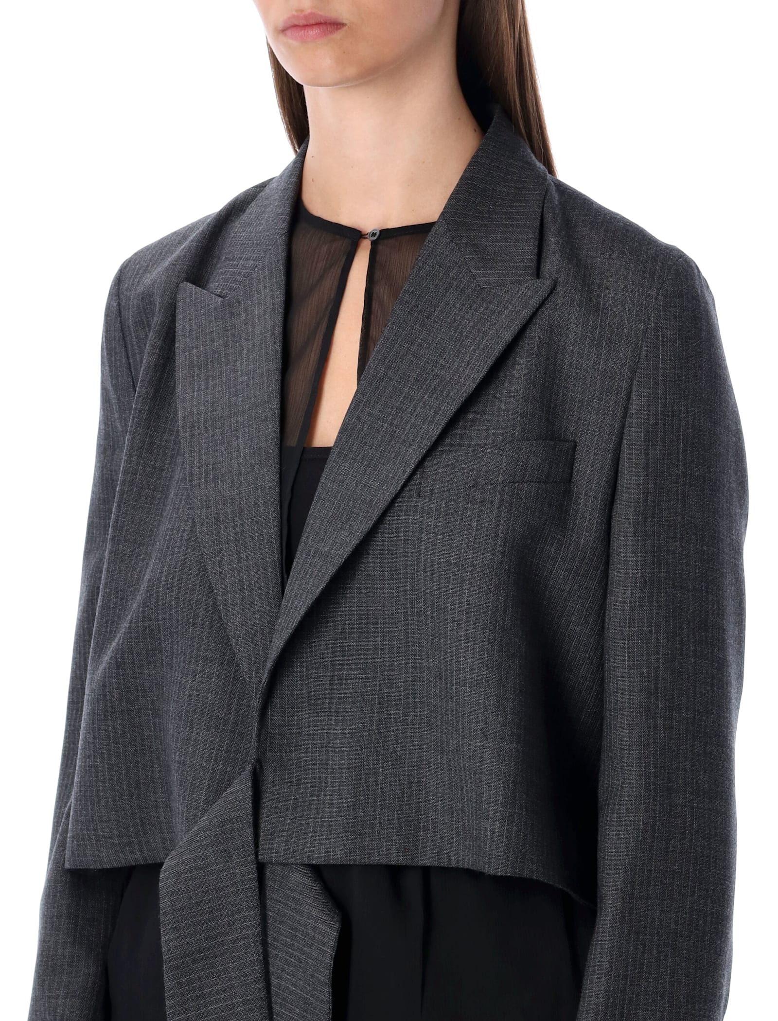 Our Legacy Smoke Grey Wrap Blazer In Micro Herringbone In Black