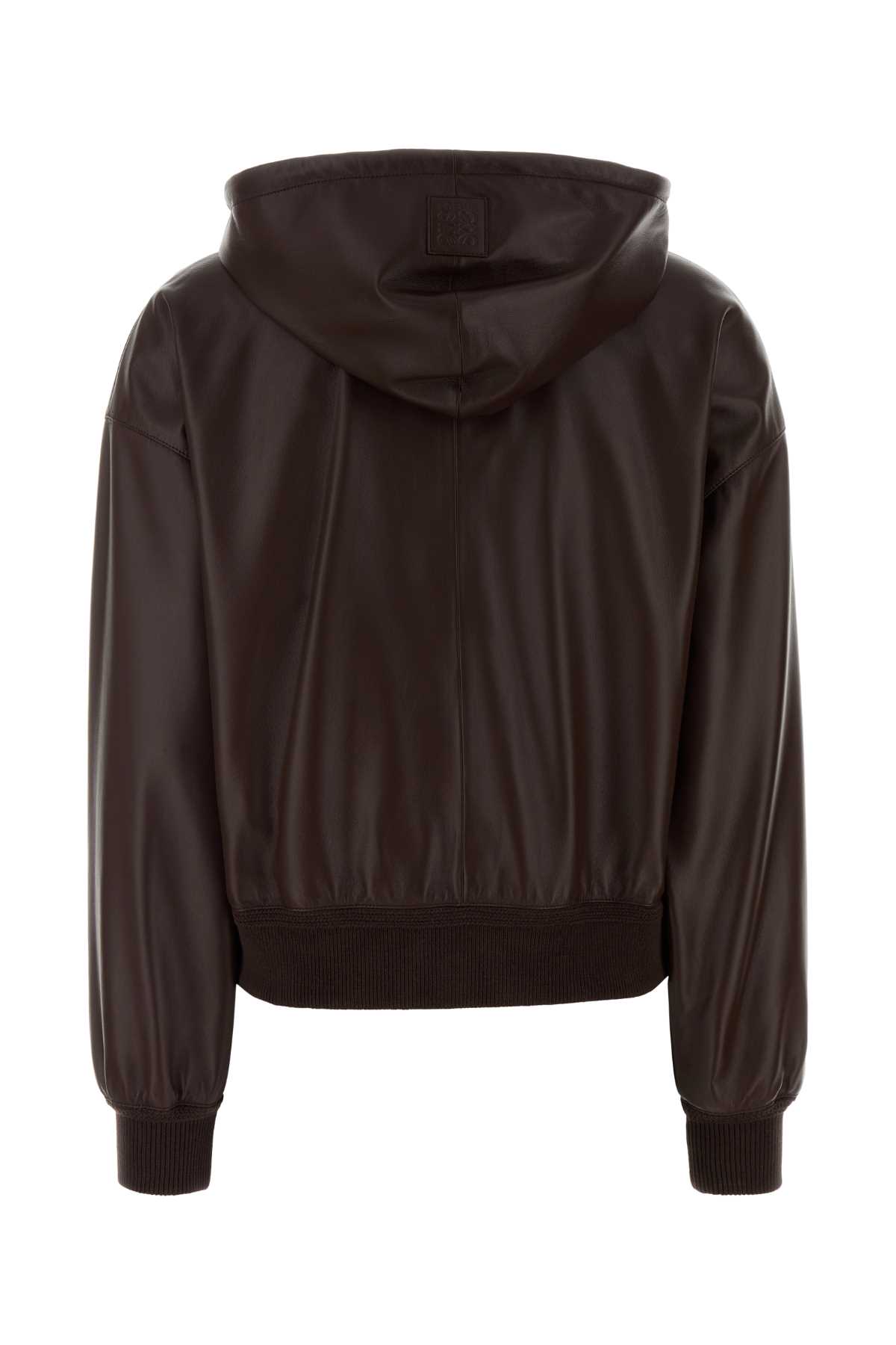 Loewe Leather Flamenco Jacket With Hood And Pockets In Brown