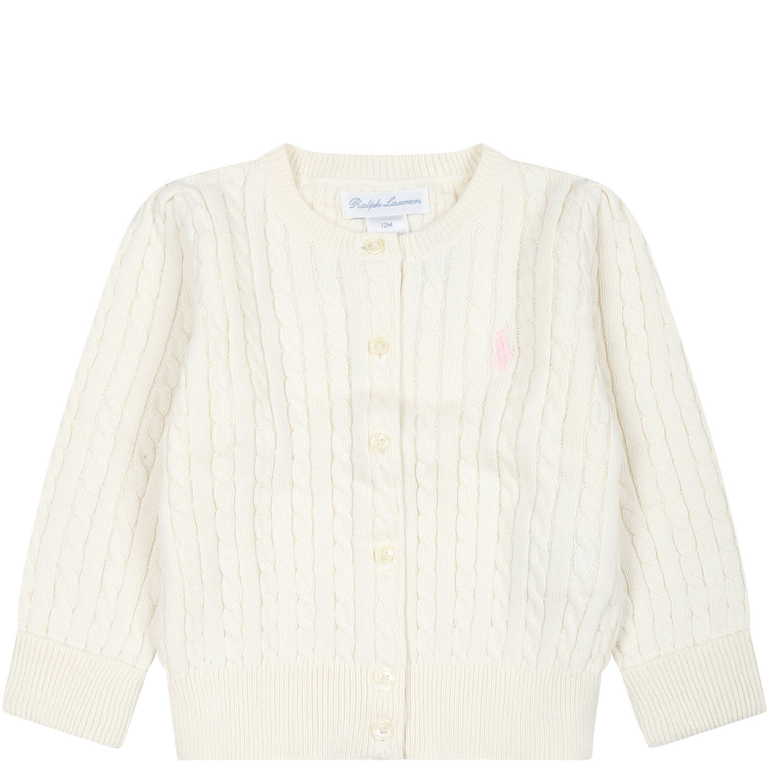 Shop Ralph Lauren Ivory Cardigan For Babygirl With Iconic Pony