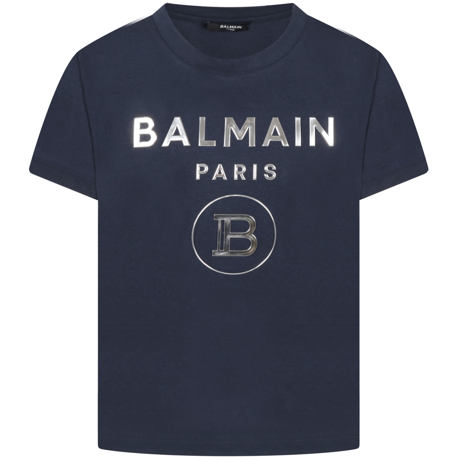 Balmain Blue T-shirt For Kids With Double Silver Logo
