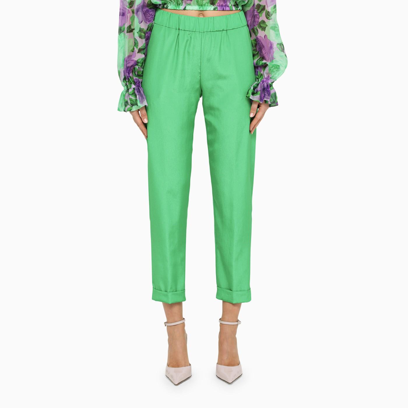 Shop P.a.r.o.s.h Green Satin Trousers With Elasticated Waistband