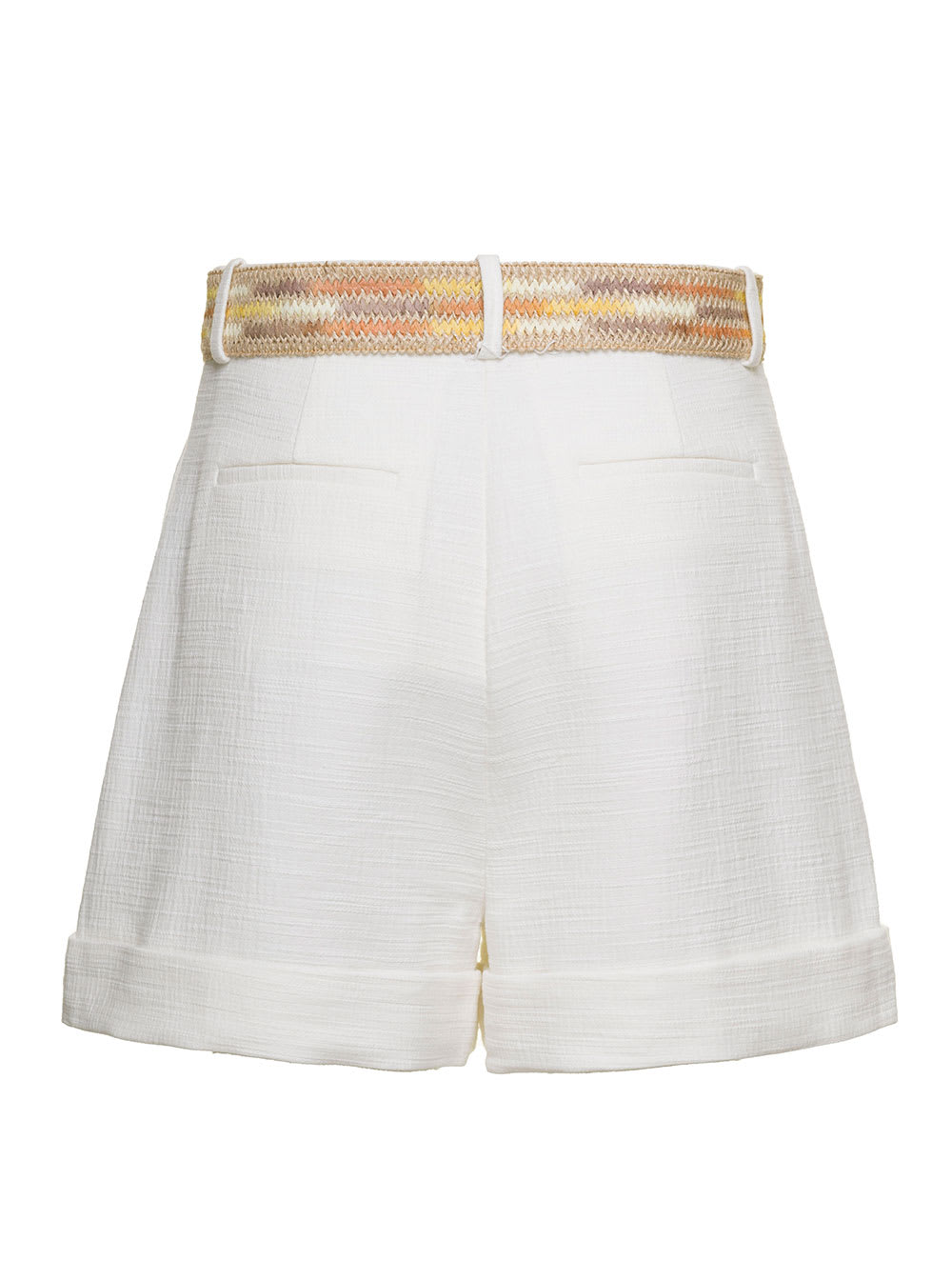 ZIMMERMANN WHITE HIGH-WAISTED BELTED SHORTS IN COTTON WOMAN