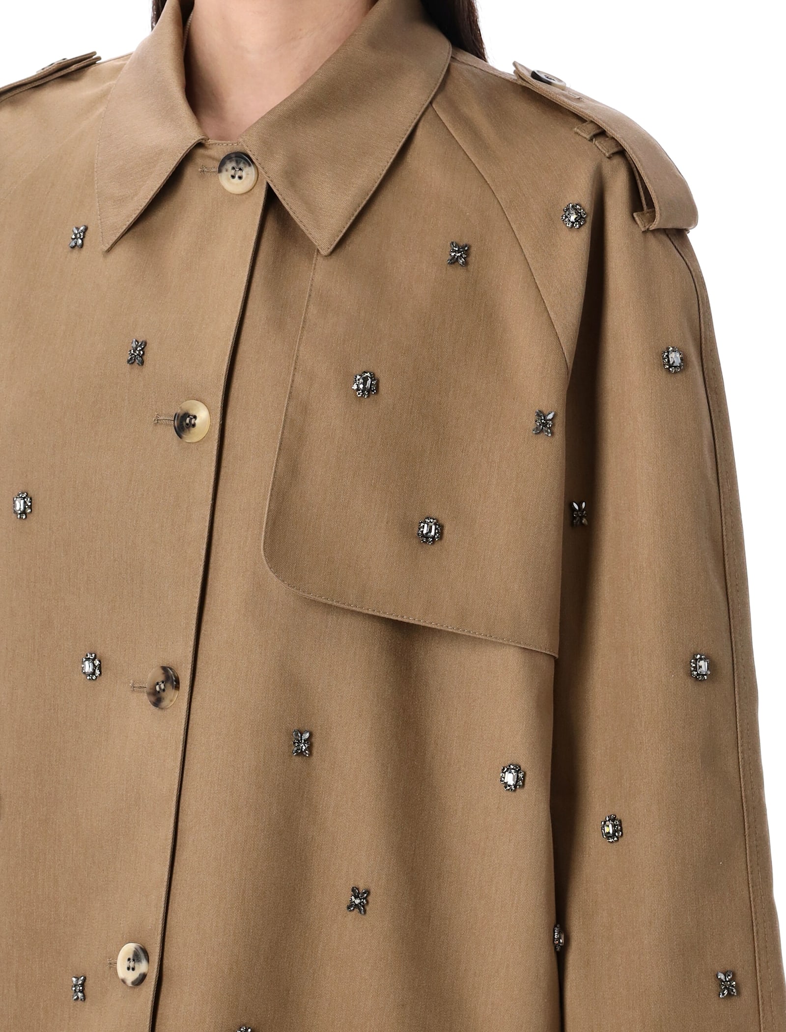 Golden Goose Noa Short Trench Embellished Epaulettes In Khaki Beige