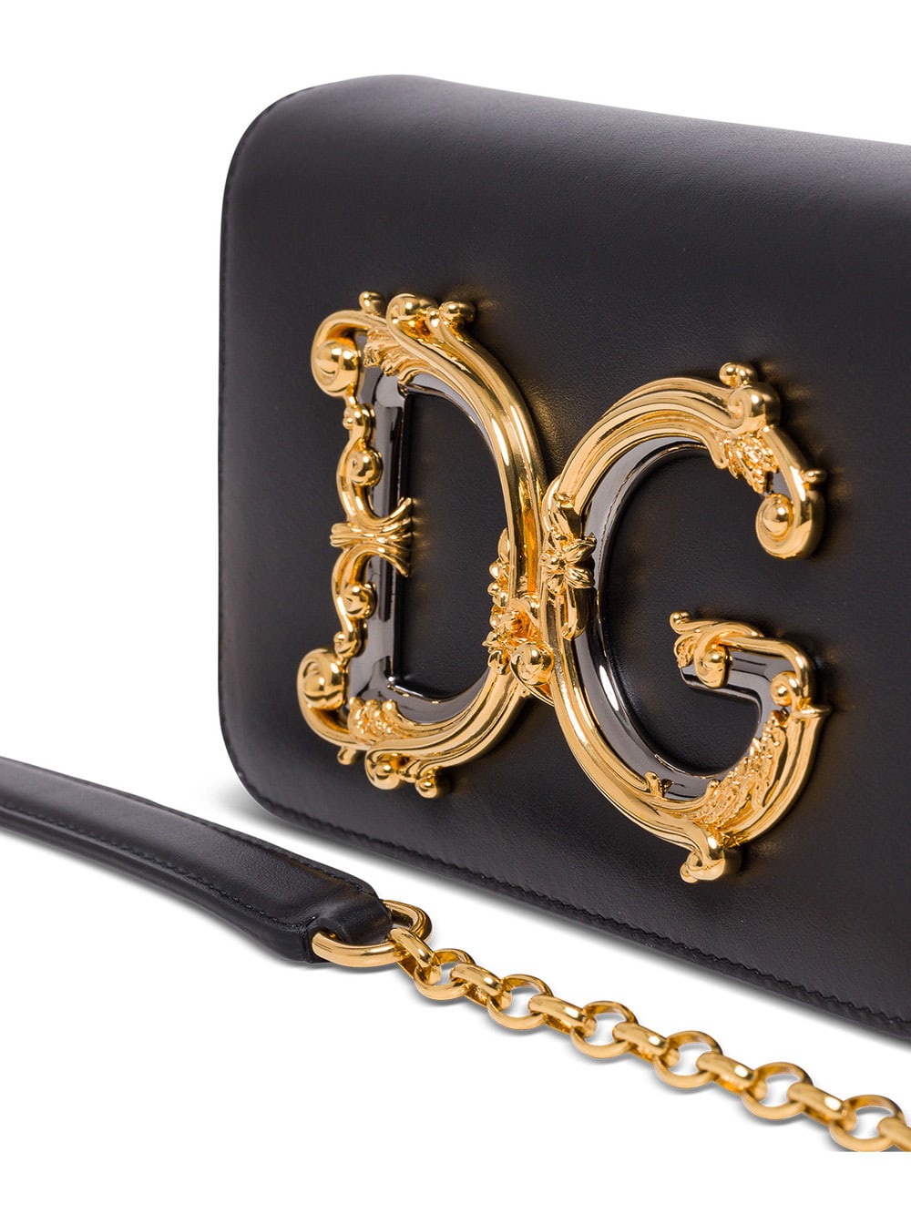 Dolce & Gabbana Womans Dg Barocco Black Leather Crossbody Bag