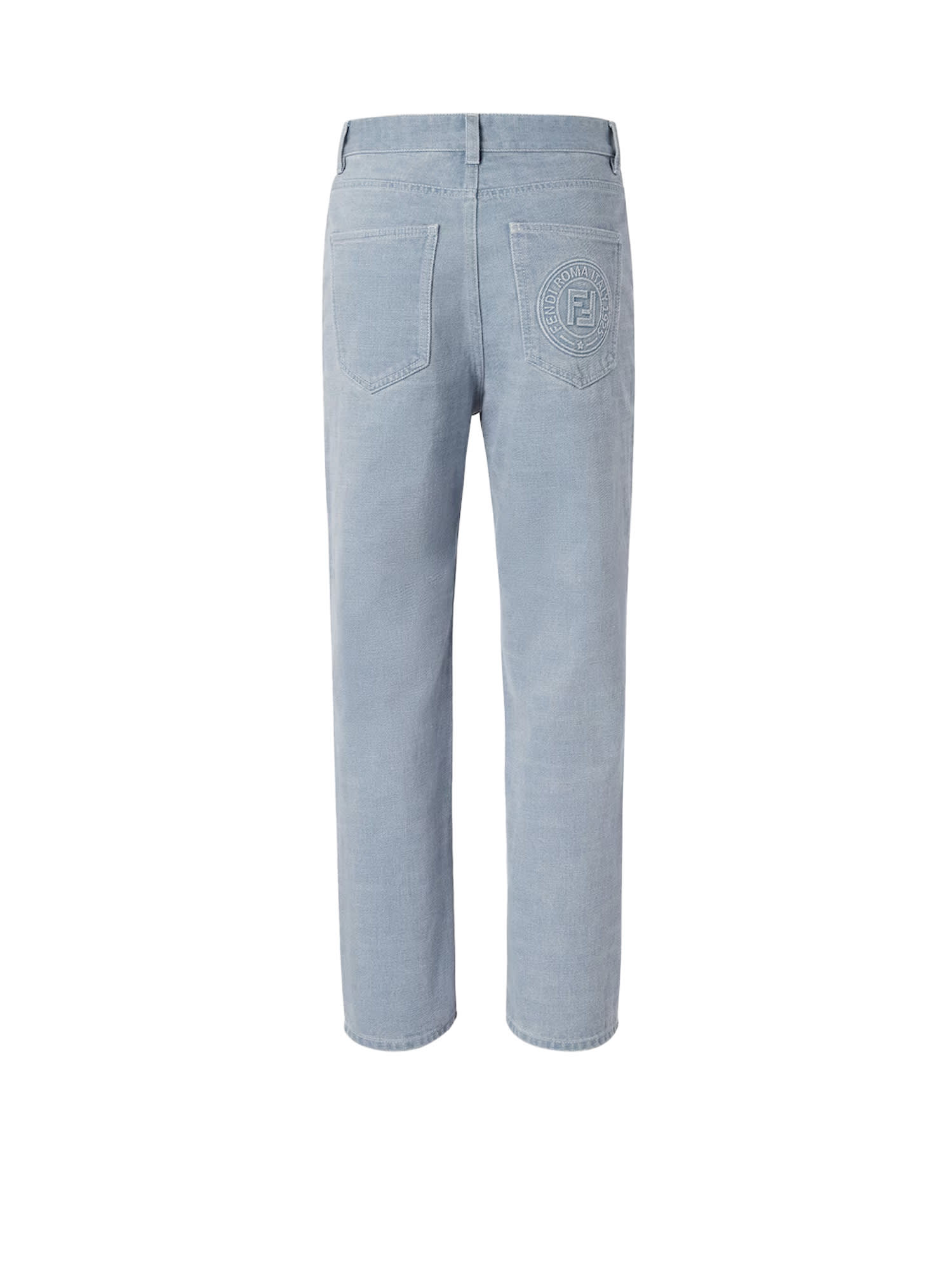 Fendi Embossed Logo Slim Jeans In Blue