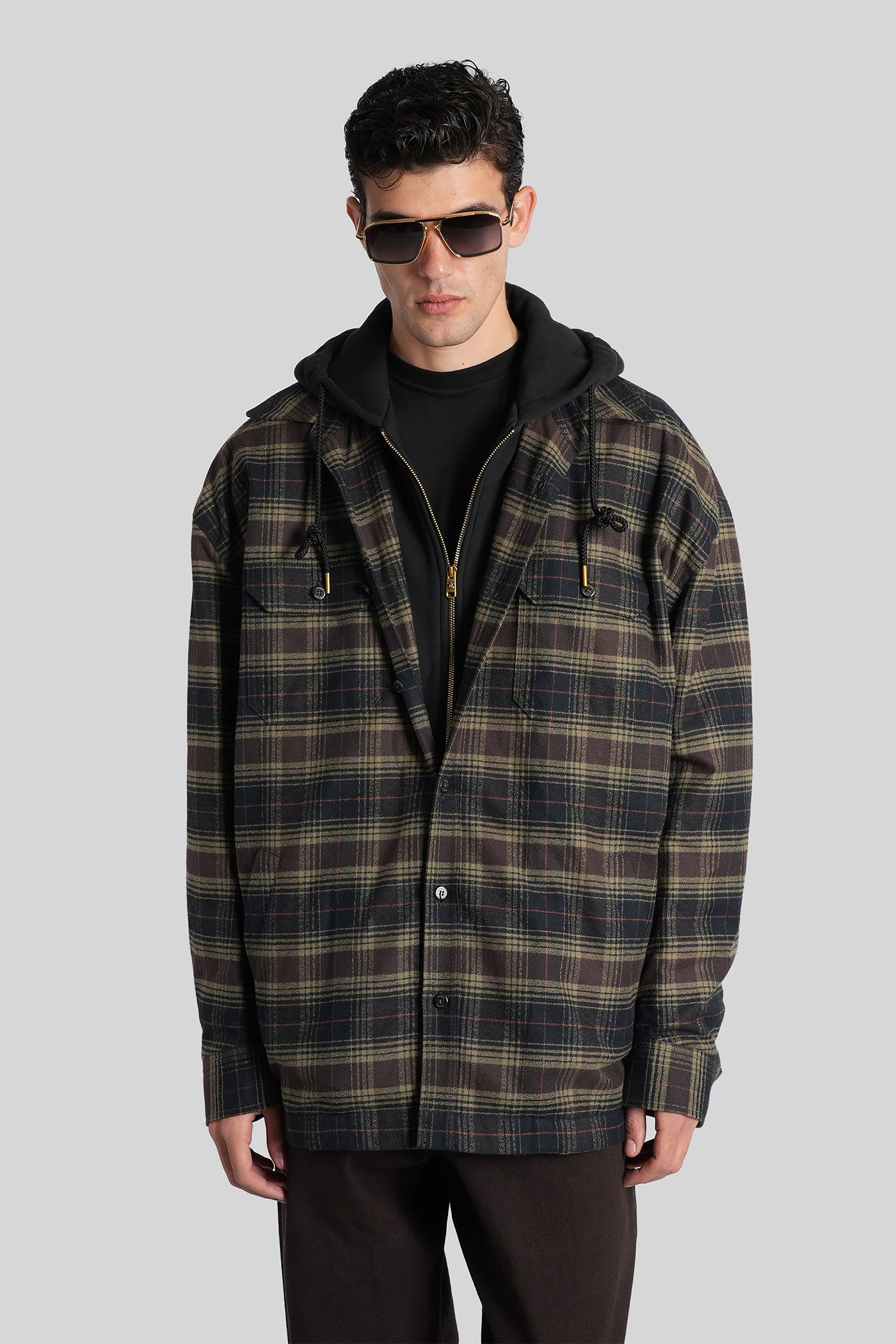 Willy Chavarria Ganadero Oversized Layered Checked Cotton-flannel And Jersey Hooded Overshirt In Multi