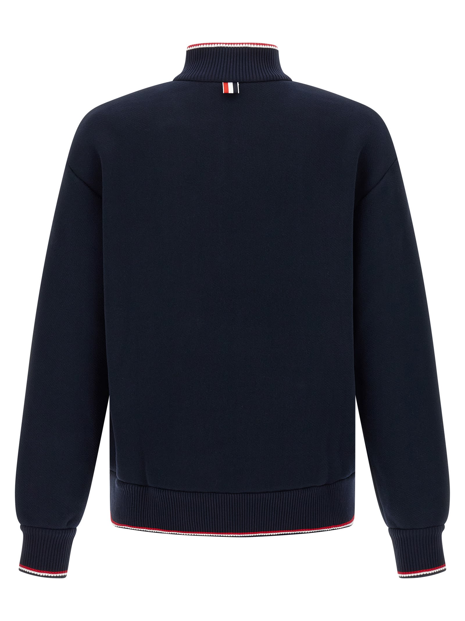 Thom Browne Chunky Loopback Jacket With Rwb Tipping Stripe In Blue