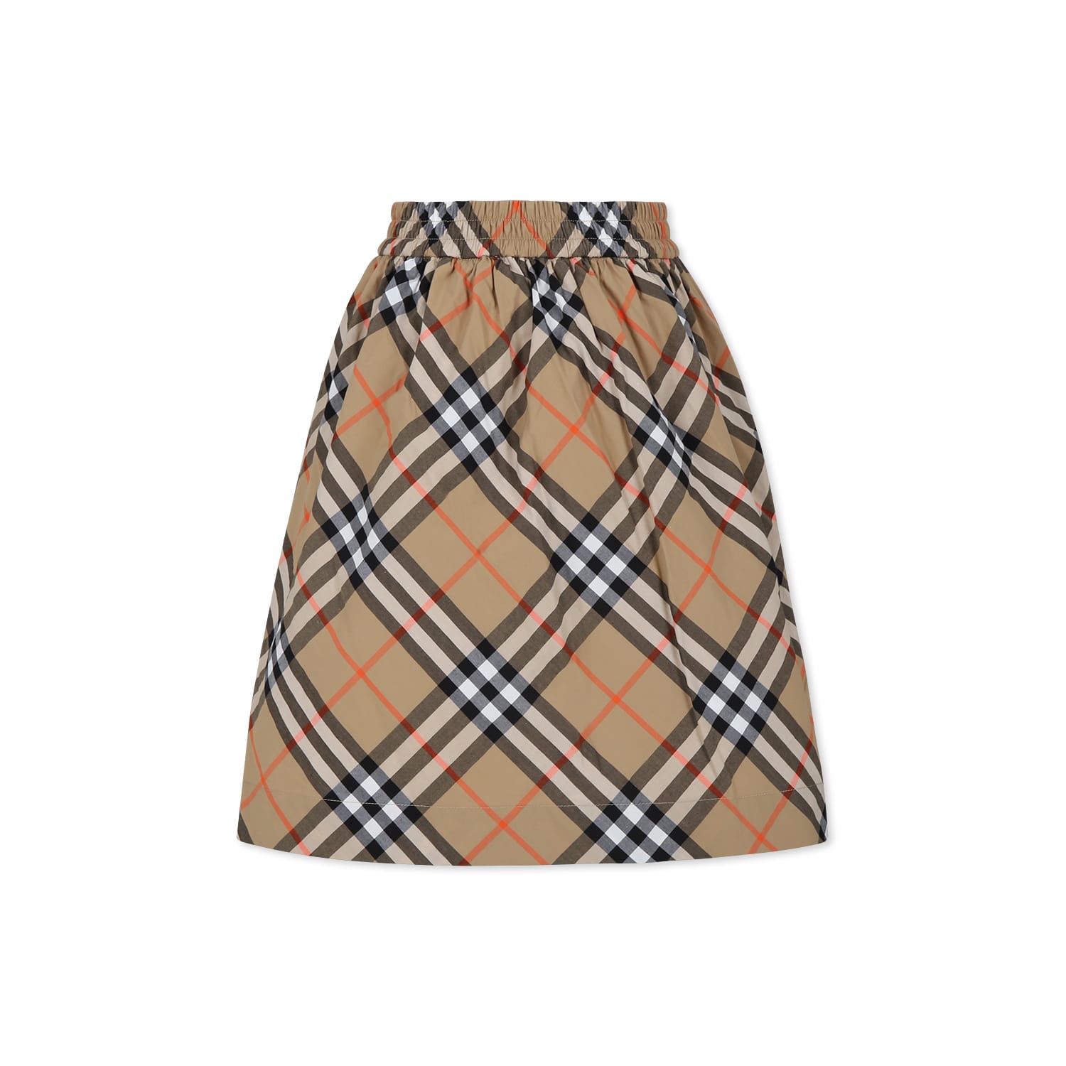 Burberry Beige Skirt For Girl With Vintage Check In Brown