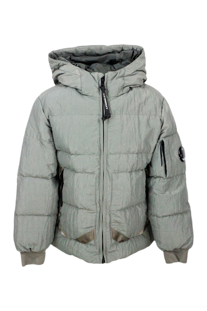 C.P. Company Down Jacket In Real Goose Down In Saint-peter Fabric In Wrinkled Effect Garment Dyed. Full Zip Closure, Integrated Hood And Front Pockets