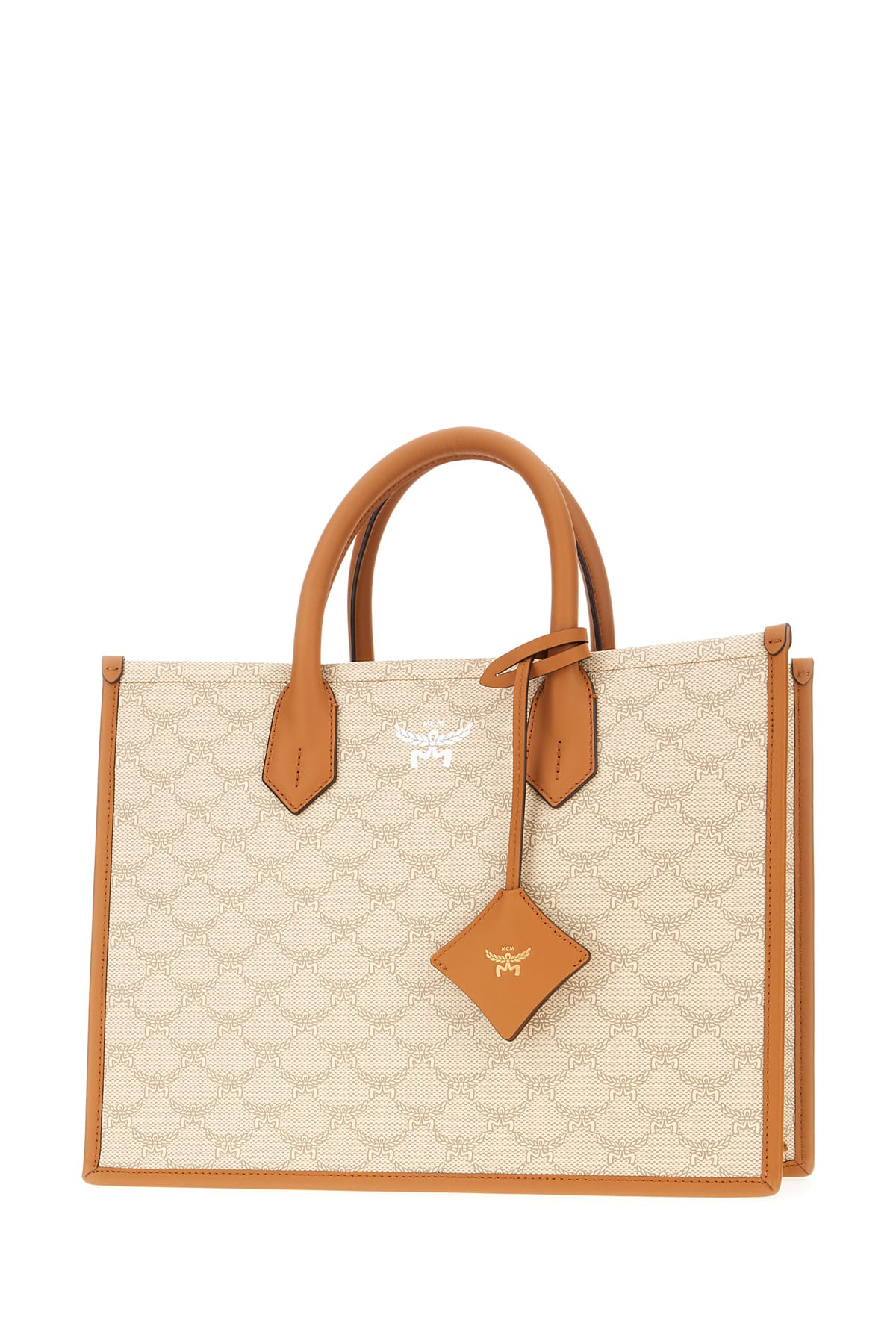 Shop Mcm Printed Synthetic Leather Medium Himmel Shopping Bag In I90