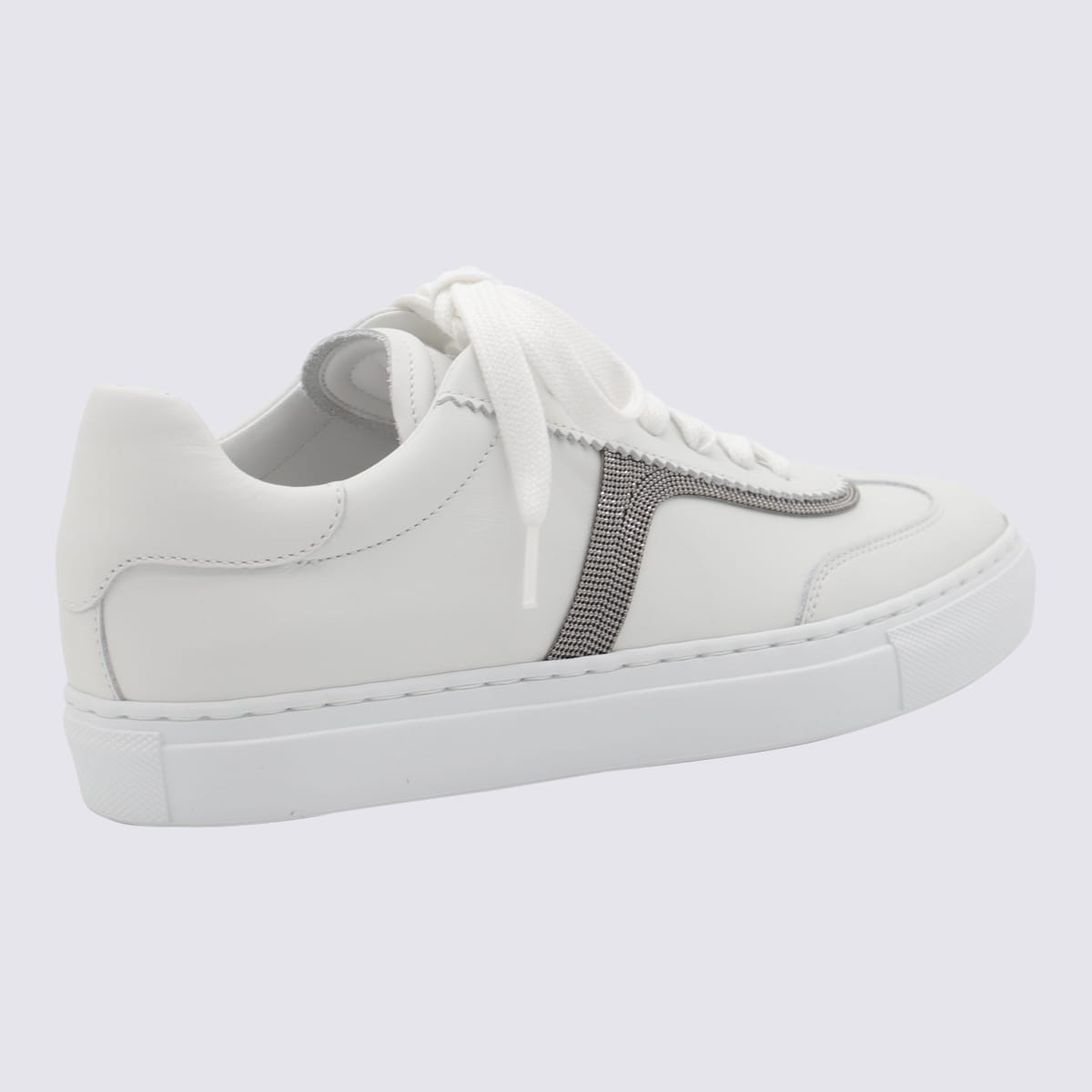 Brunello Cucinelli Monili Leather Sneakers In White