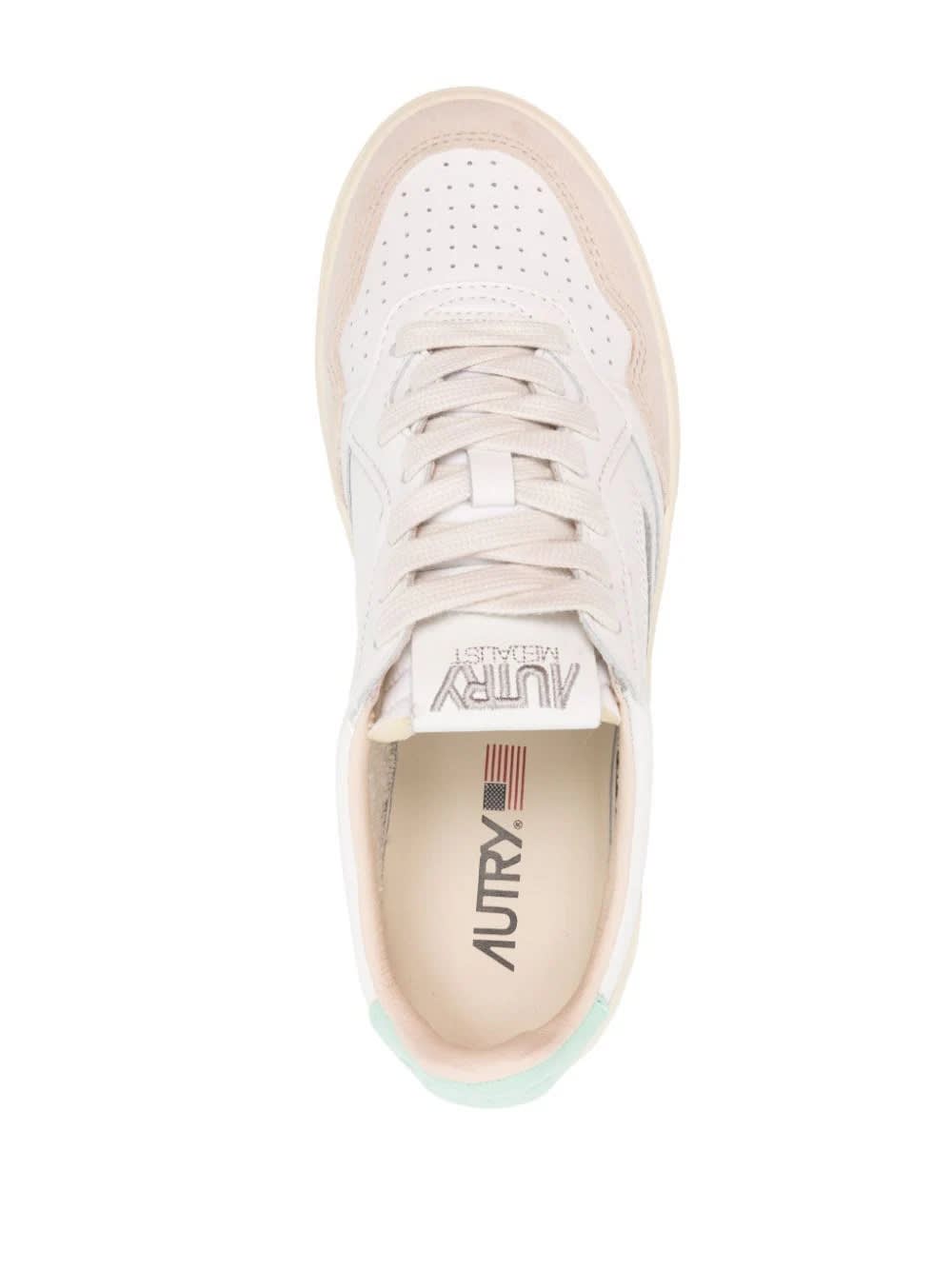 Shop Autry Medalist Low Sneakers In White And Aqua Green Suede And Leather