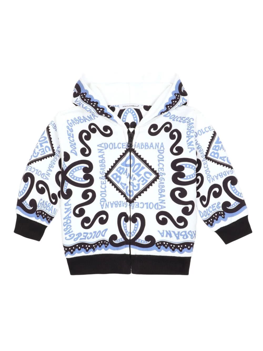 Shop Dolce & Gabbana Marina Print Jersey Zip-up Hoodie In Blue