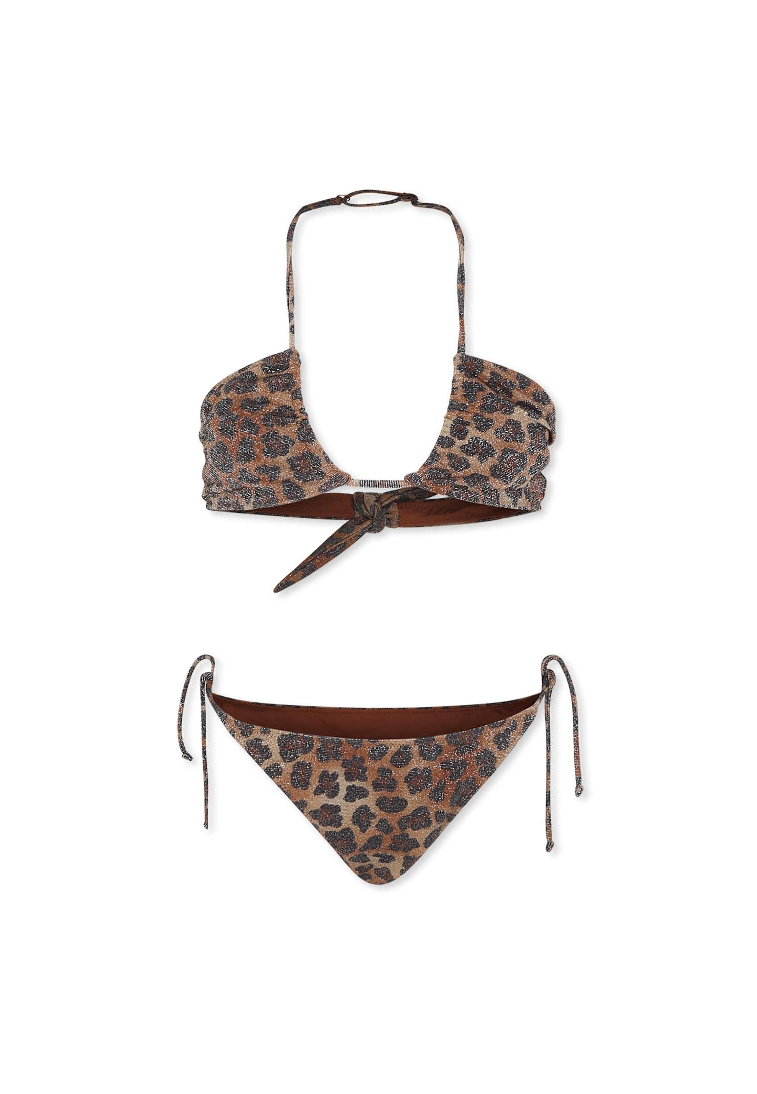 Mc2 Saint Barth Brown Bikini For Girl With Animalier Print In Brown