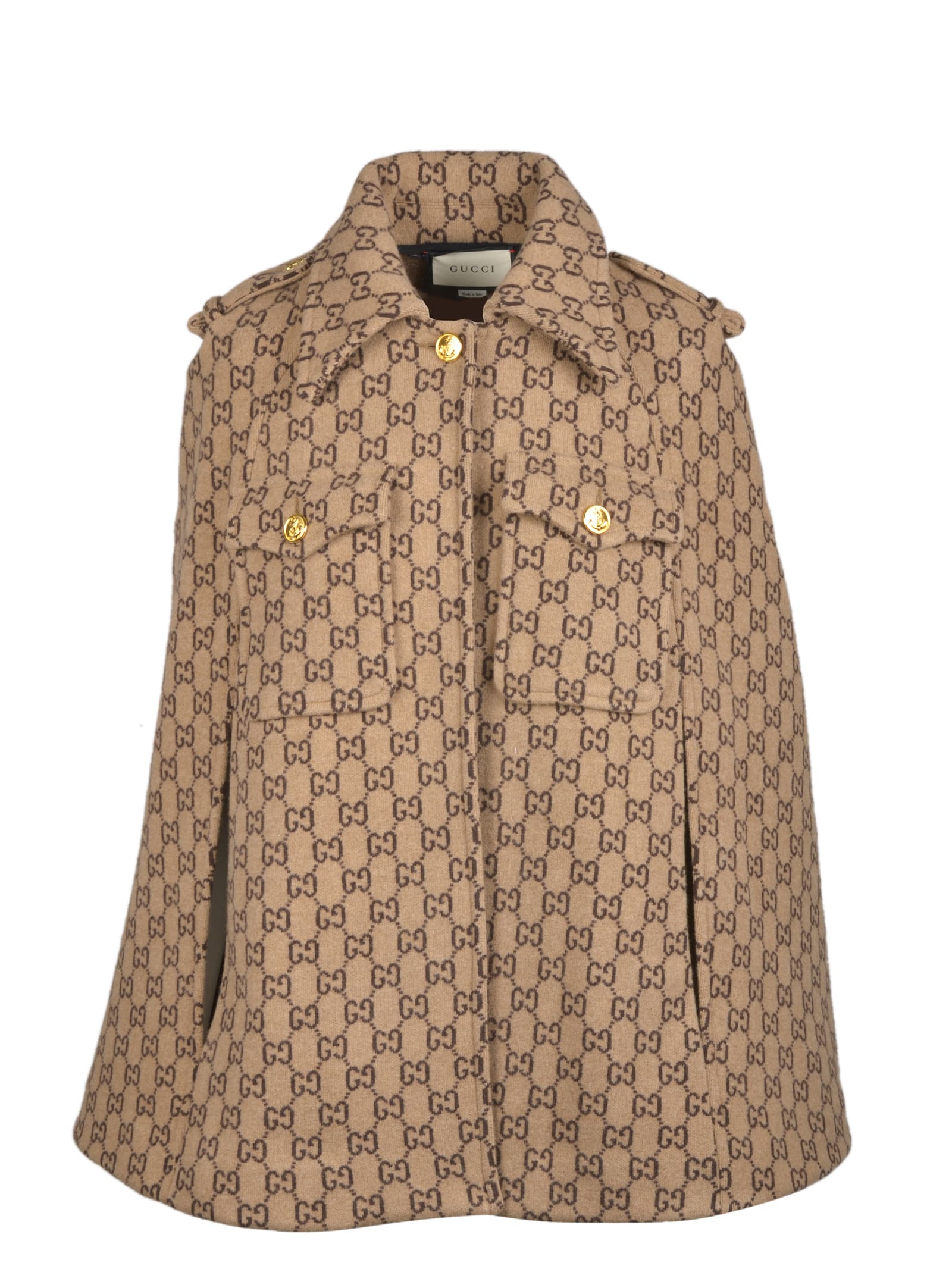 Gucci Gg Wool Cape In Brown