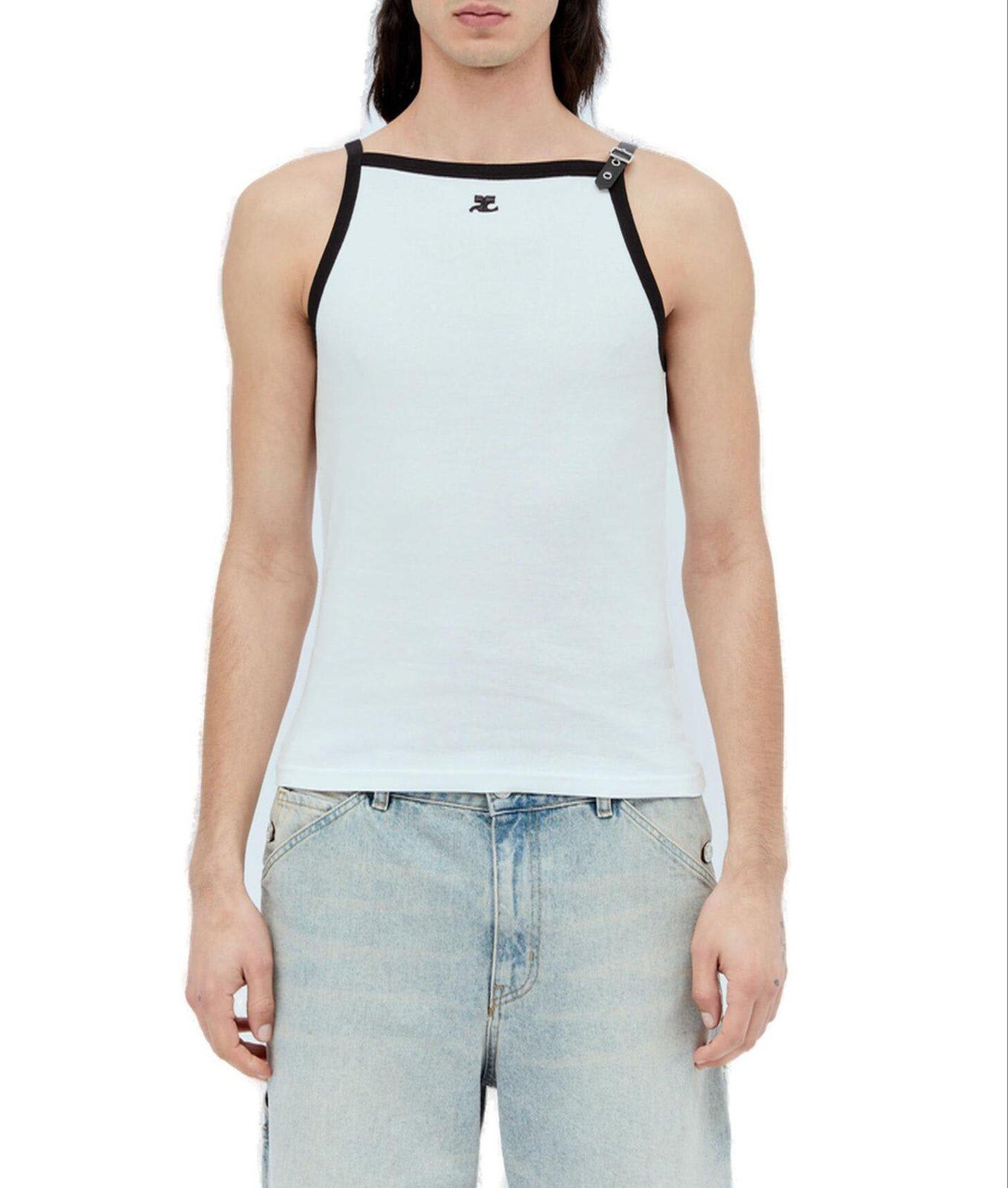 Shop Courrèges Buckle Contrast Tank Top In White