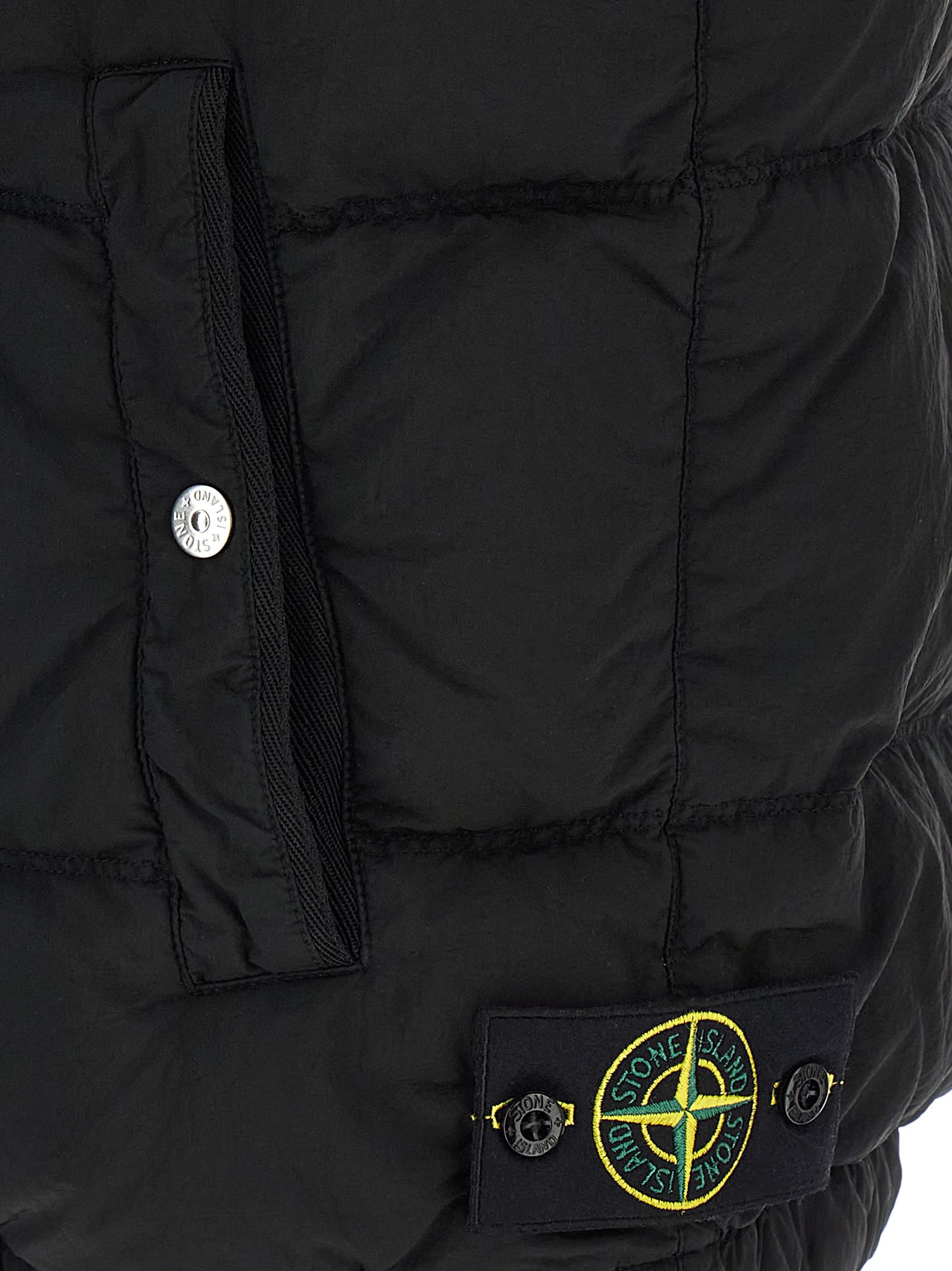 Stone Island Down Vest With Anti-drop And Dual Zip Pockets In Black