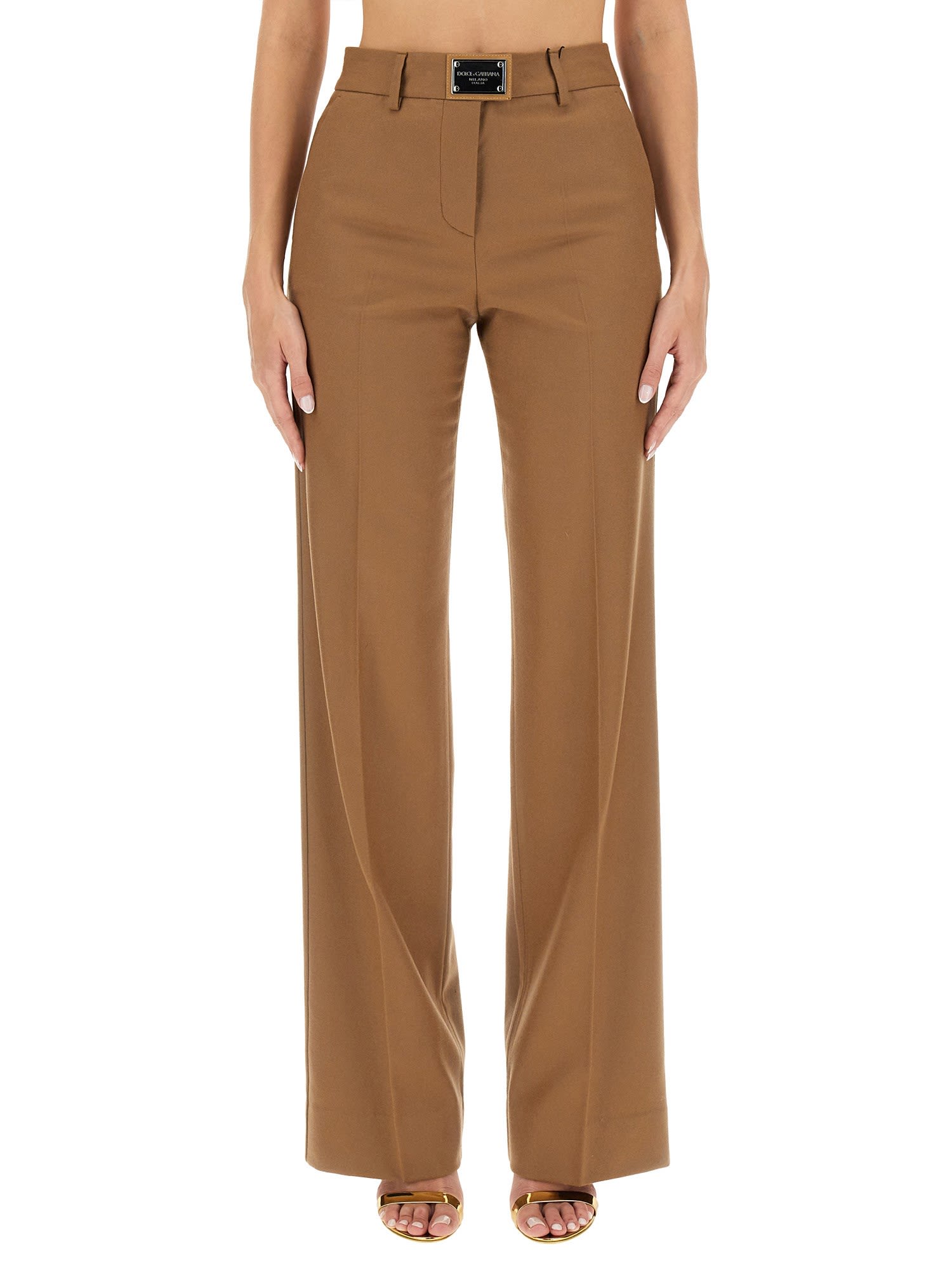 Dolce & Gabbana Flannel Flare Pants In Brown