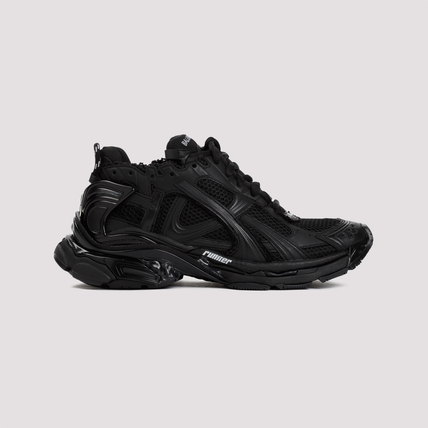 Balenciaga Men Runner Mesh And Leather Sneakers In Black