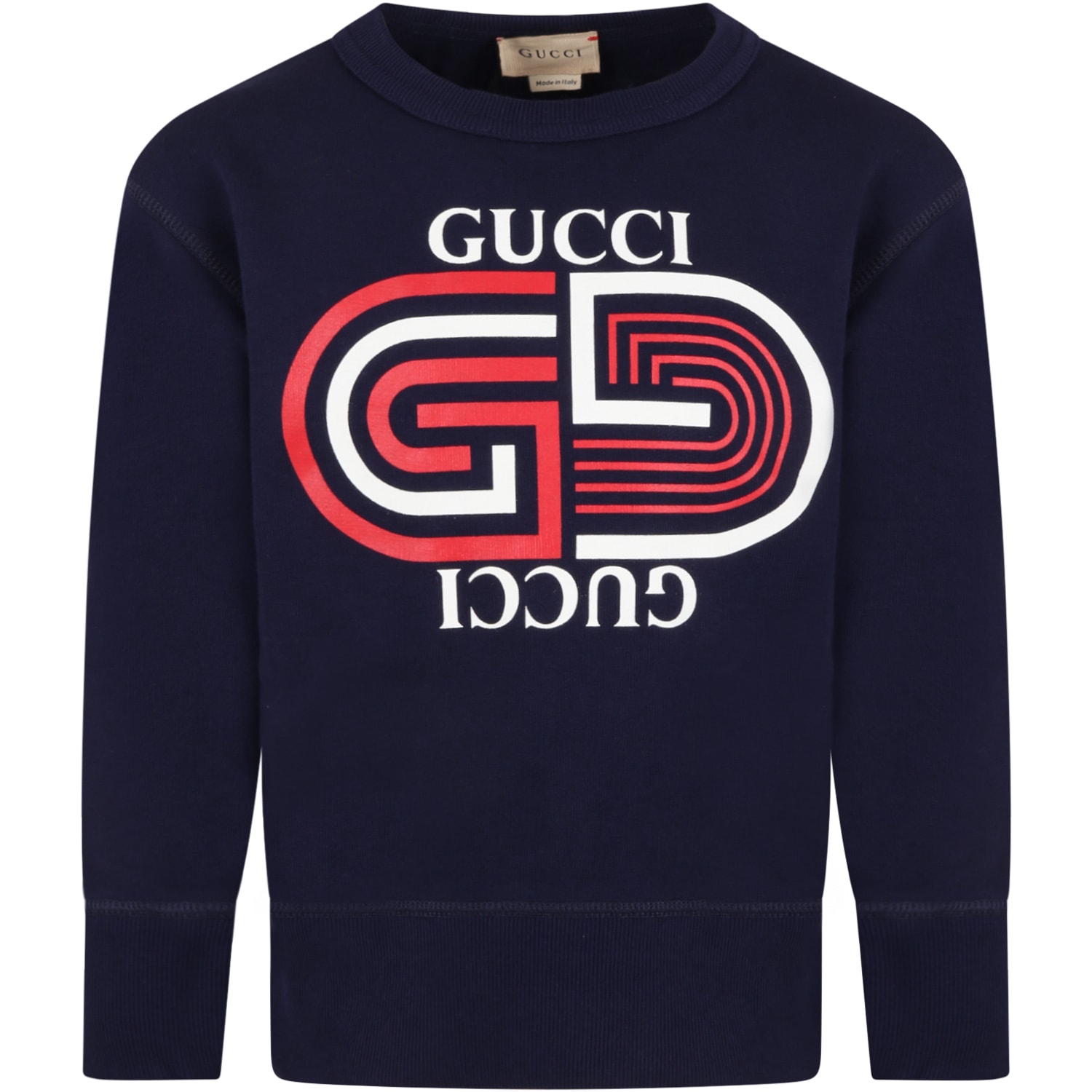 Gucci Blue Sweatshirt For Kids With Red And White Logo
