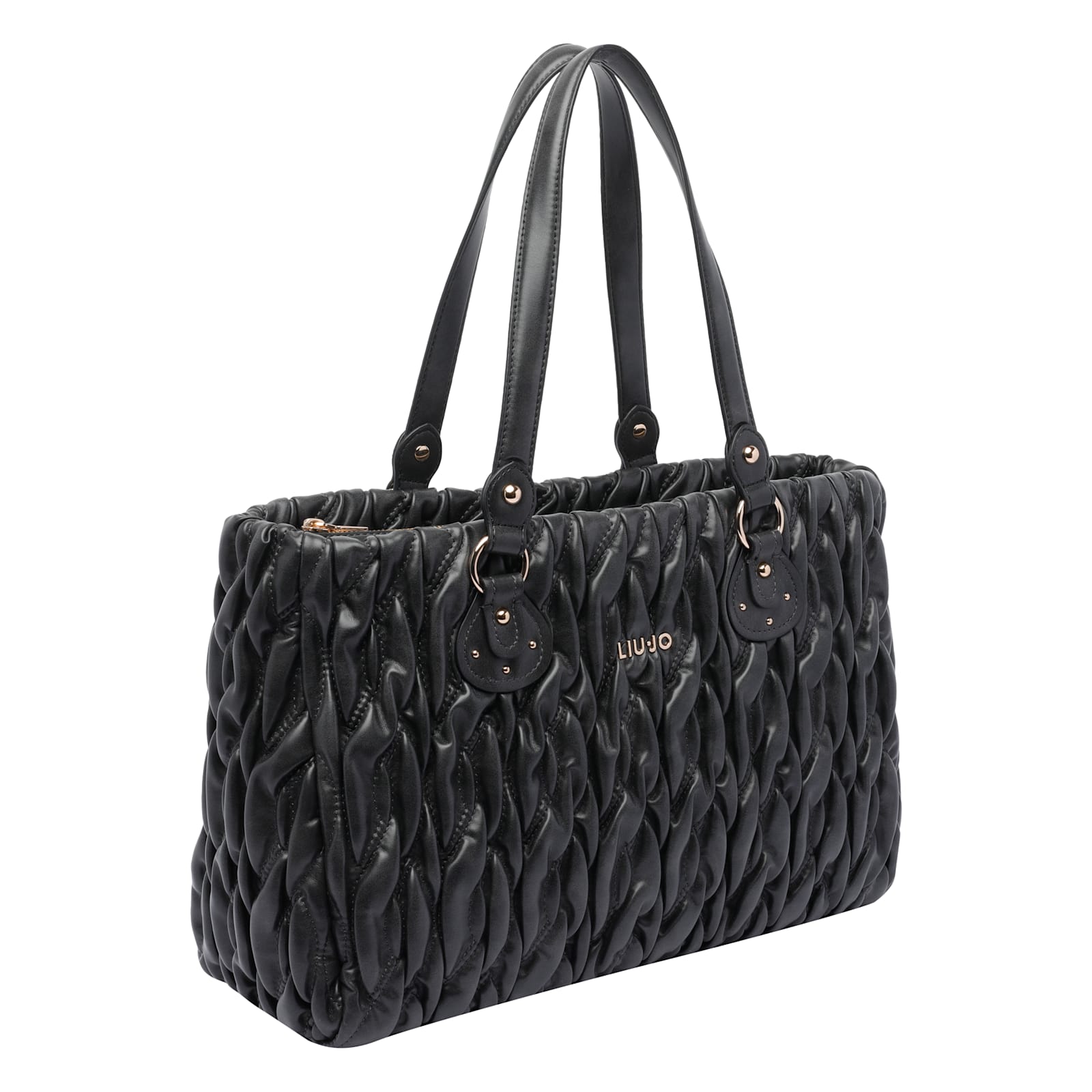 Liu •jo Quilted Texture Tote Bag With Shoulder Strap In Black