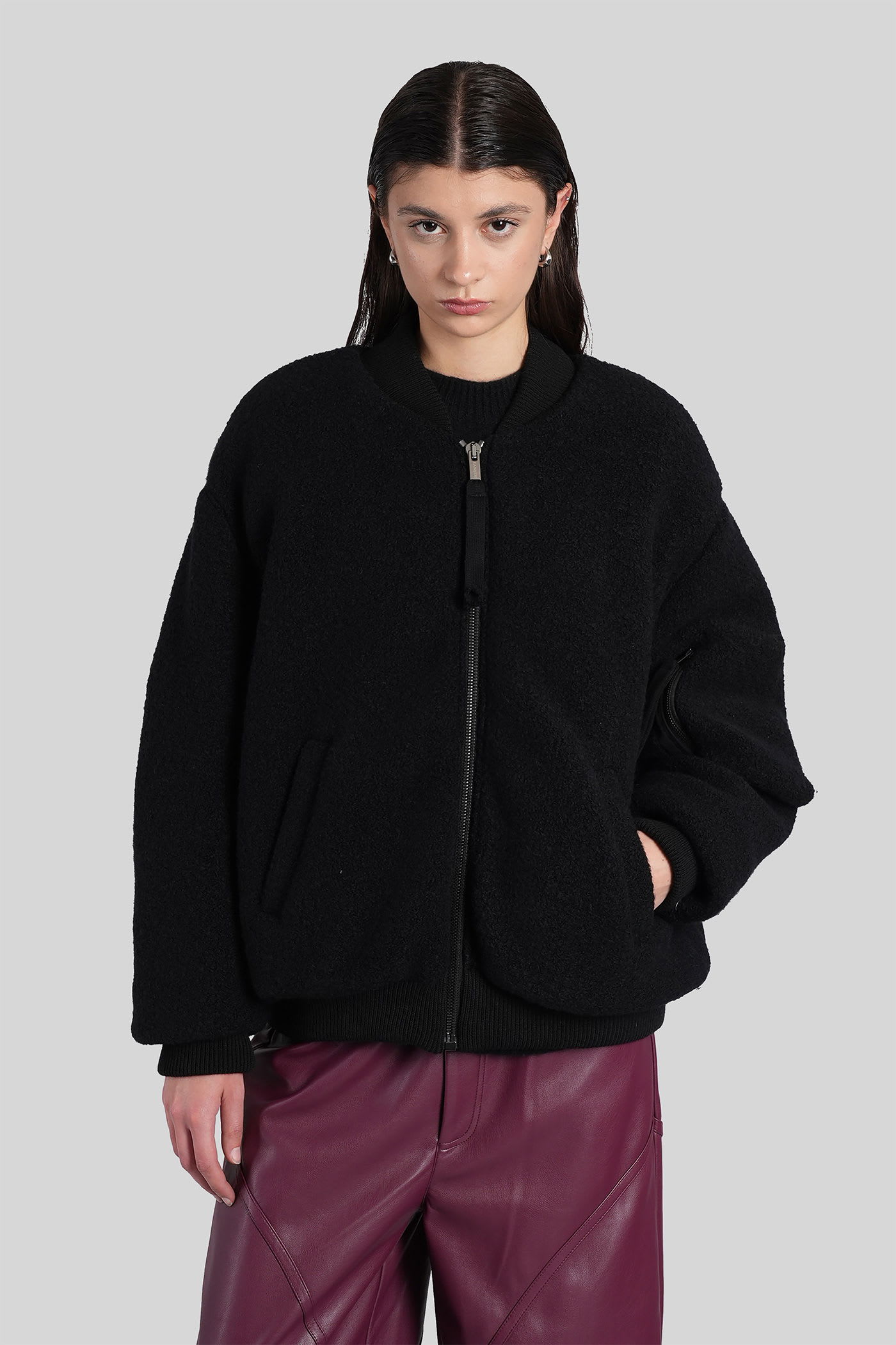 Laneus Bomber Jacket In Black Wool