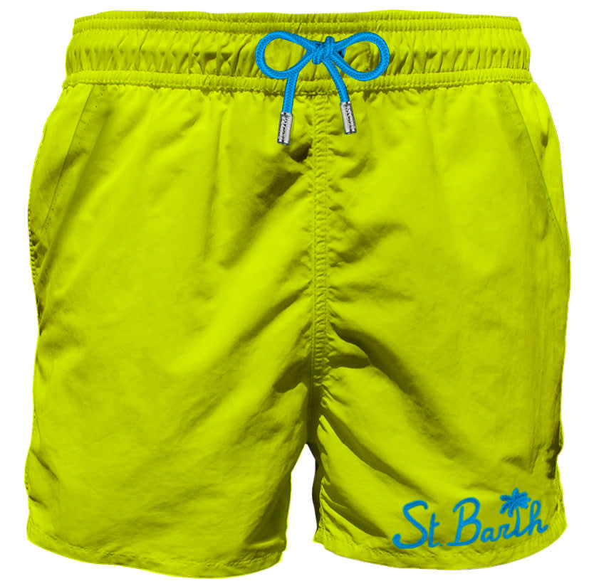 Mc2 Saint Barth Man Fluo Yellow Swim Shorts With Pocket