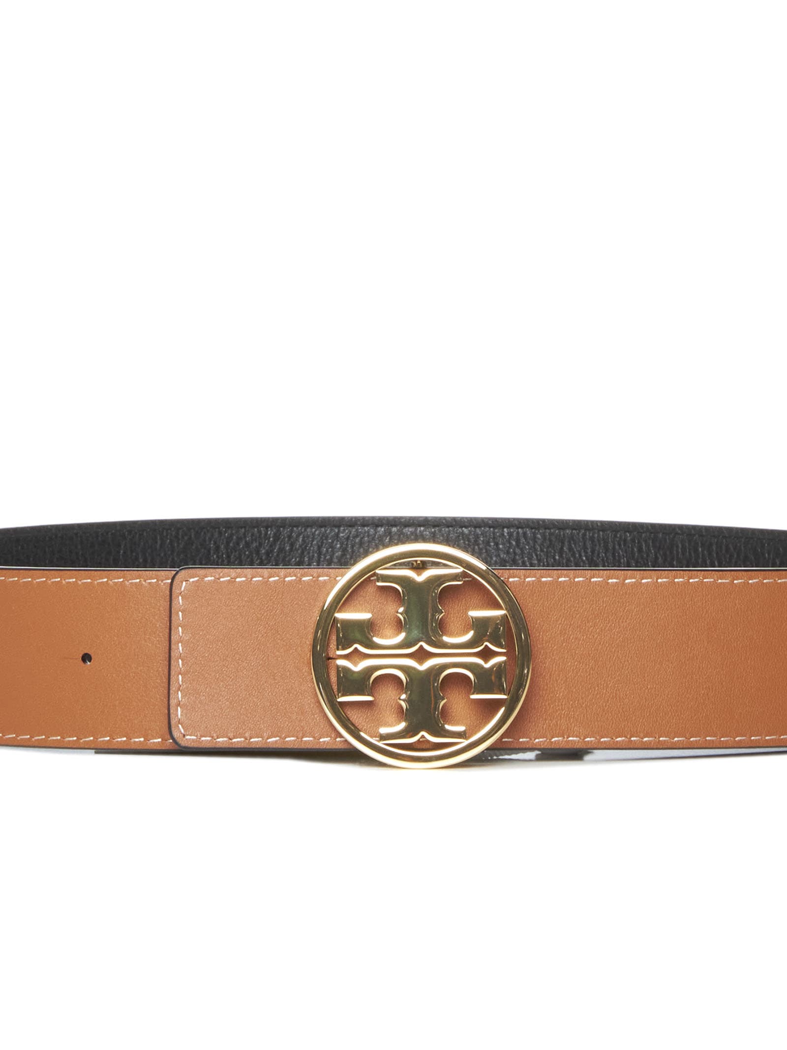 Shop Tory Burch Belt In Black Classic Cuoio Gold