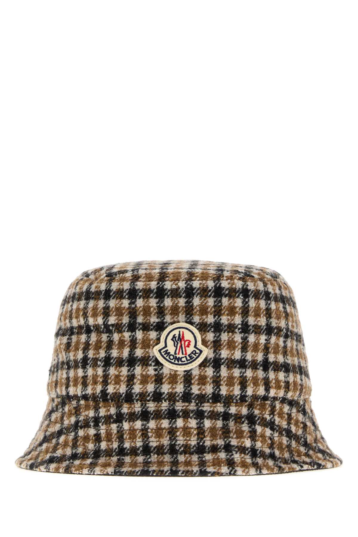Moncler Embroidered Wool Blend Reversible Bucket Hat In Brown