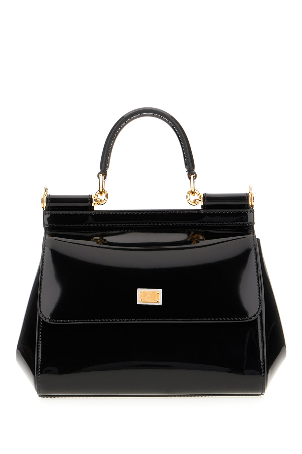 DOLCE & GABBANA BLACK LEATHER SMALL SICILY HANDBAG 