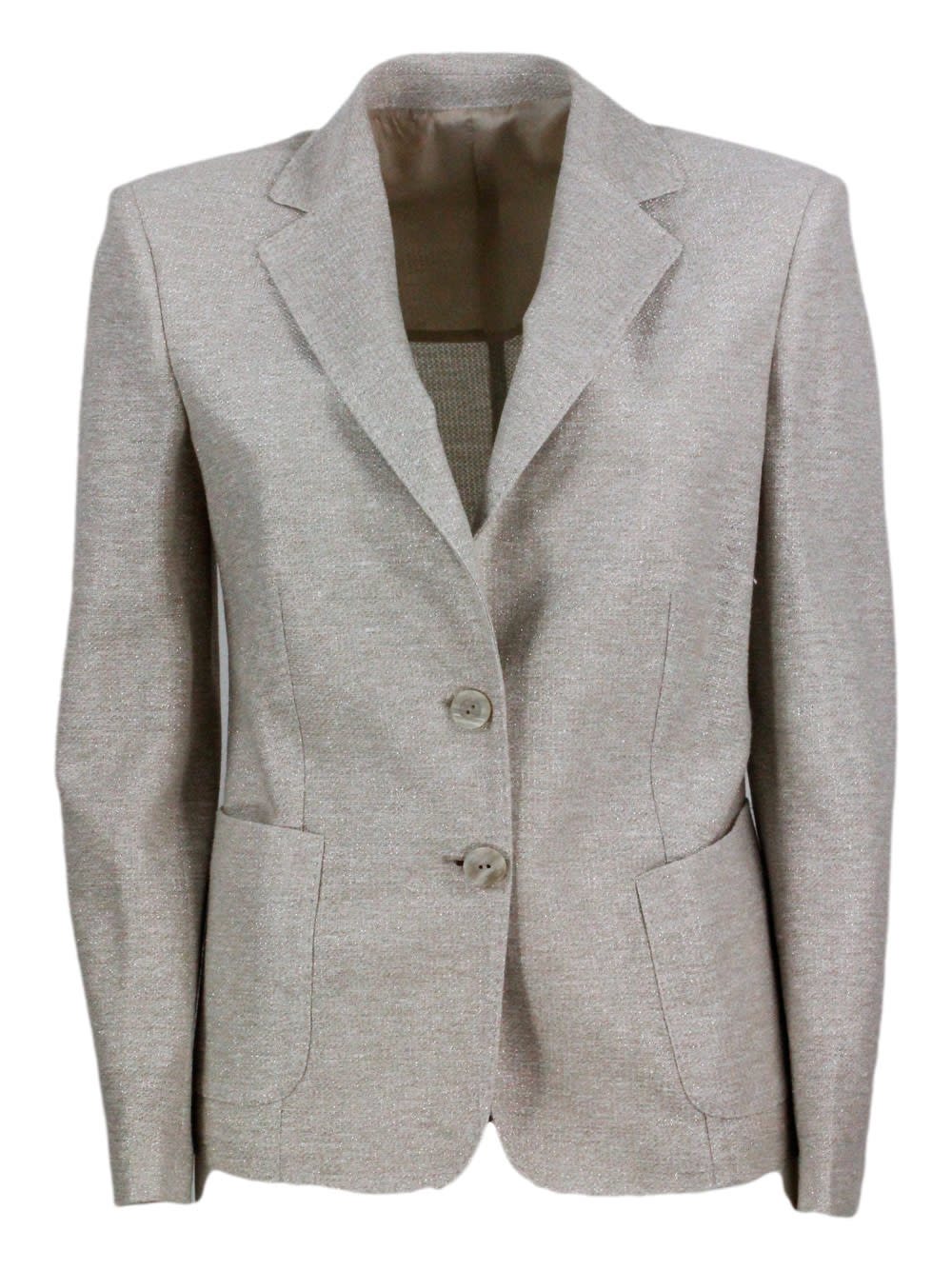 Single-breasted Two-button Jacket Made Of Linen And Cotton And Embellished With Bright Lurex Threads