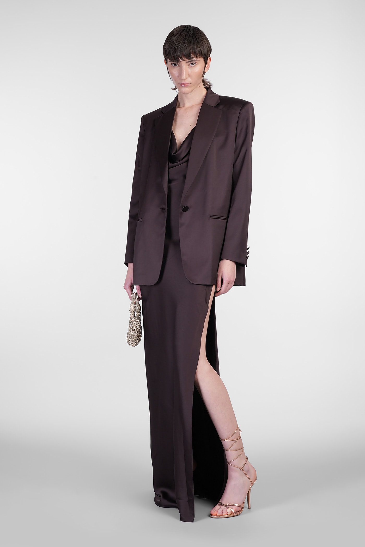 The Andamane Guia With Belt Blazer In Brown Polyester
