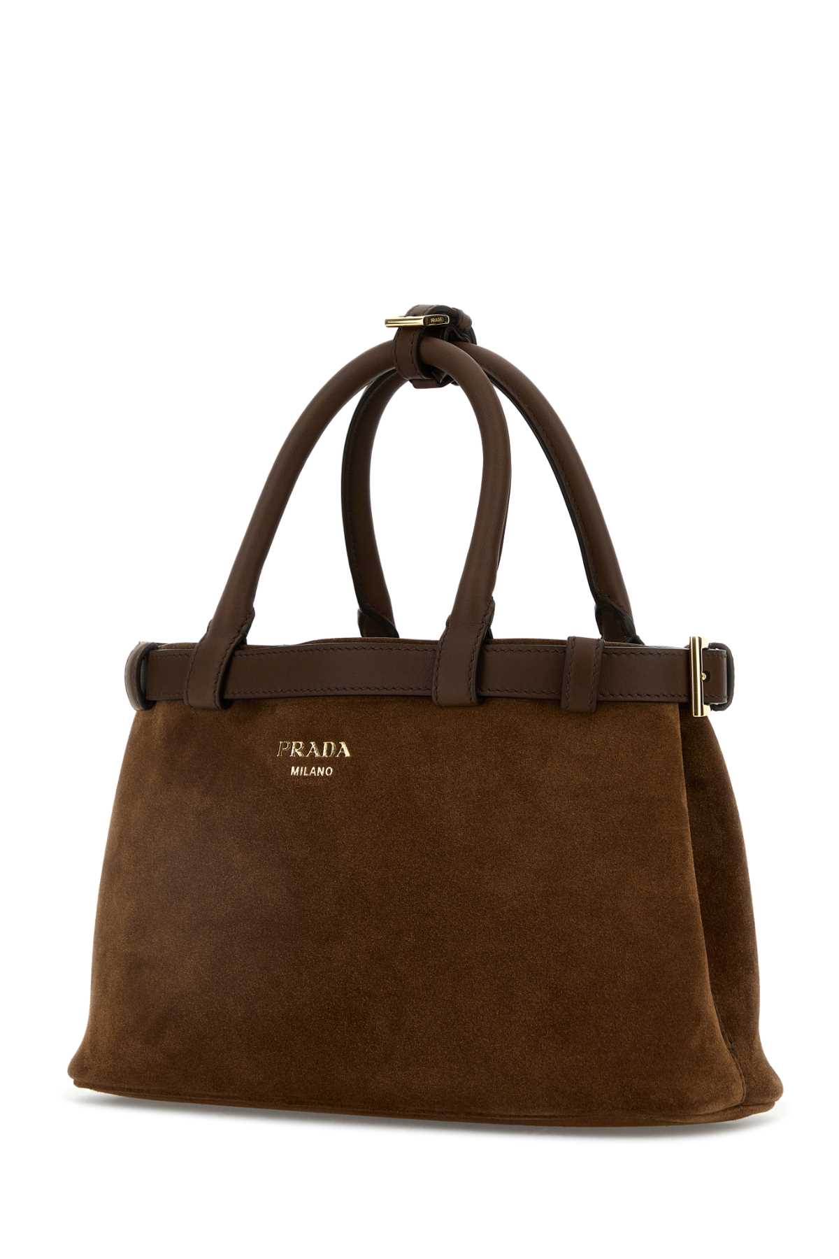 PRADA BROWN SUEDE PRADA BUCKLE HANDBAG