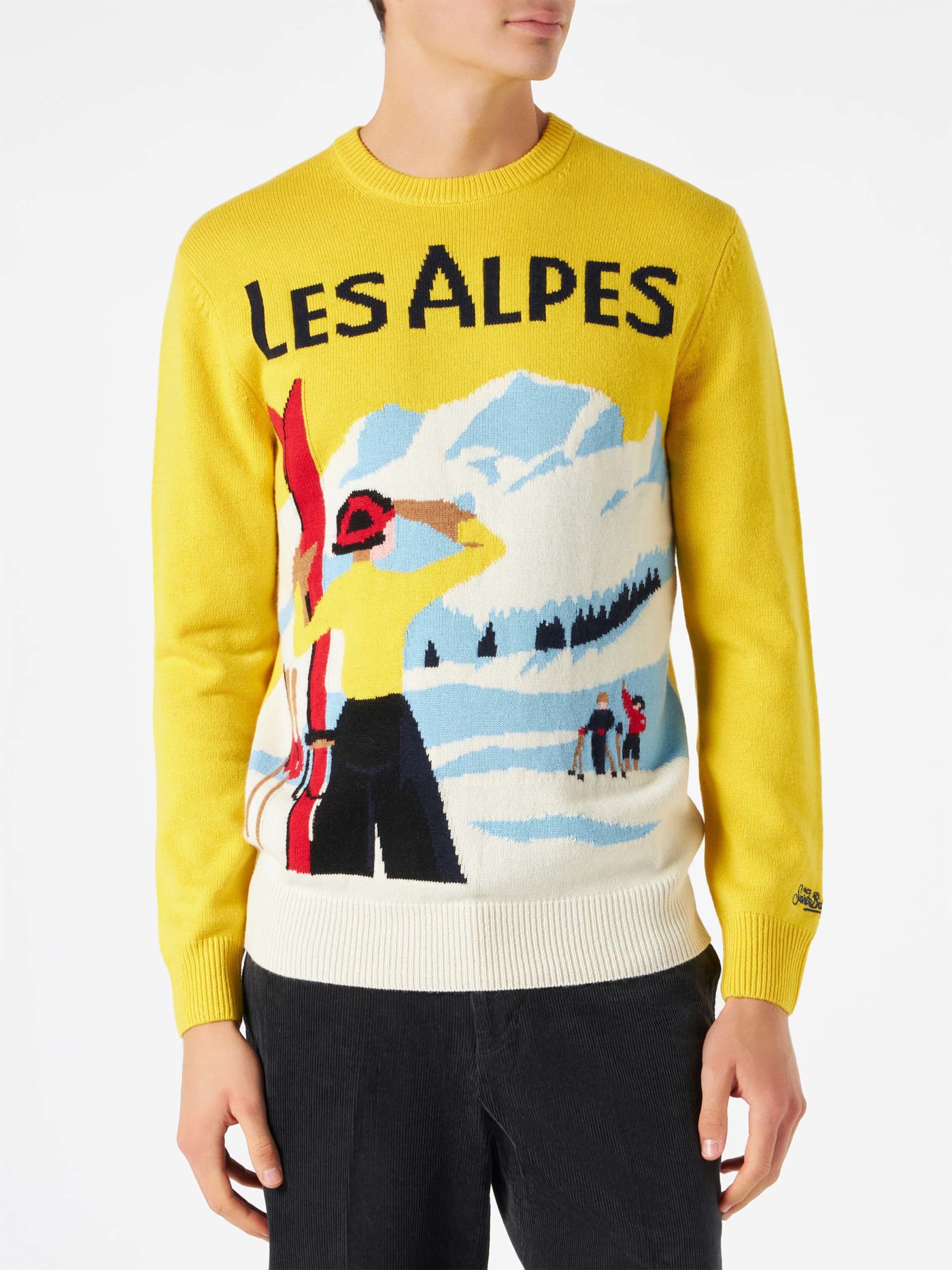 MC2 Saint Barth Man Sweater With Les Alpes Postcard