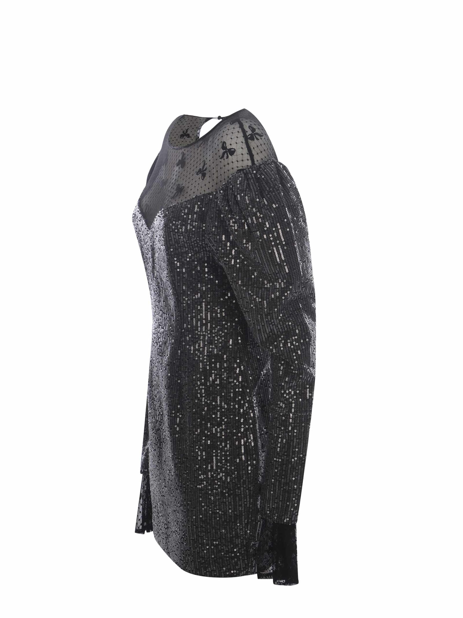Shop Rotate Birger Christensen Dress Rotate Sequins Made Of Twill In Nero
